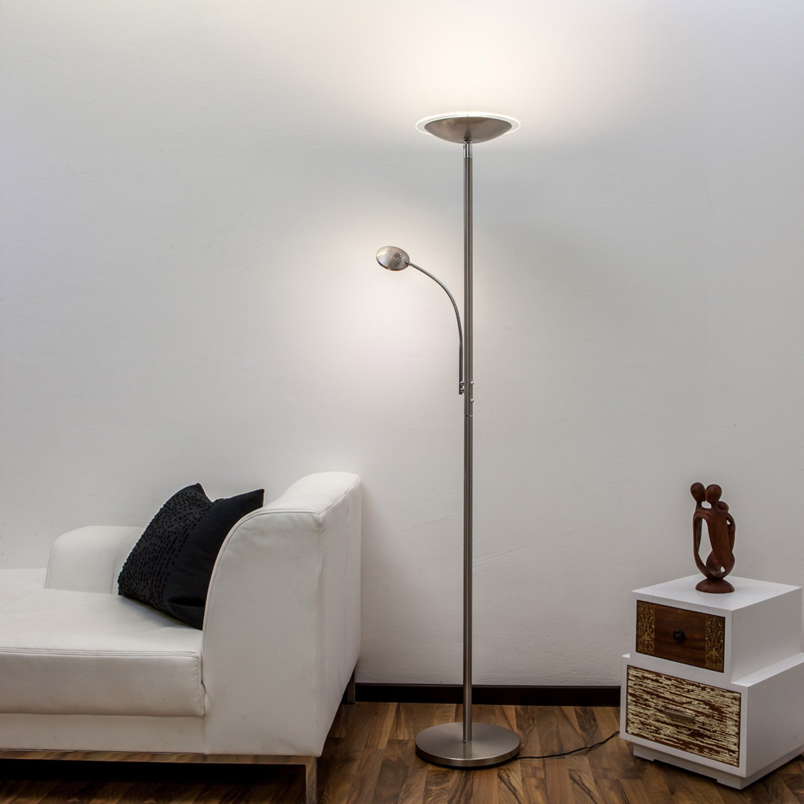 Malea LED uplighter vloerlamp met leesarm, nikkel