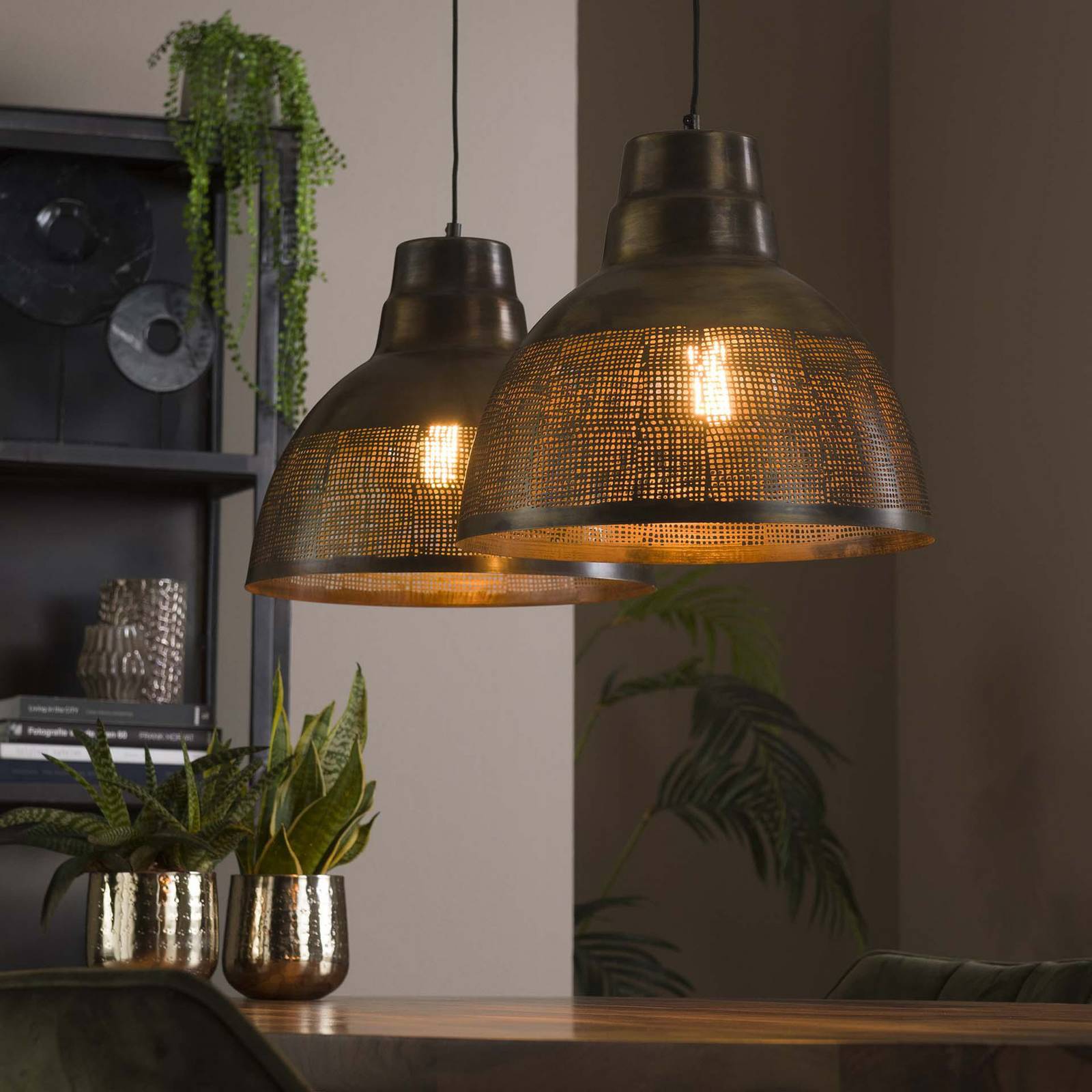 Lampa wisząca Sargona, 2-punktowa, antyczny brąz, metal, E27