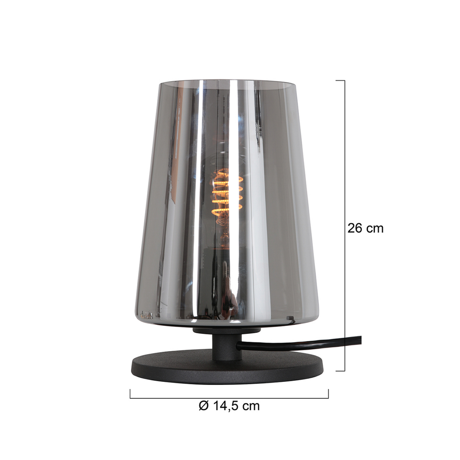 Galda lampa „Ancilla“, melna/dūmakaina, 26 cm, metāls, stikls, E27