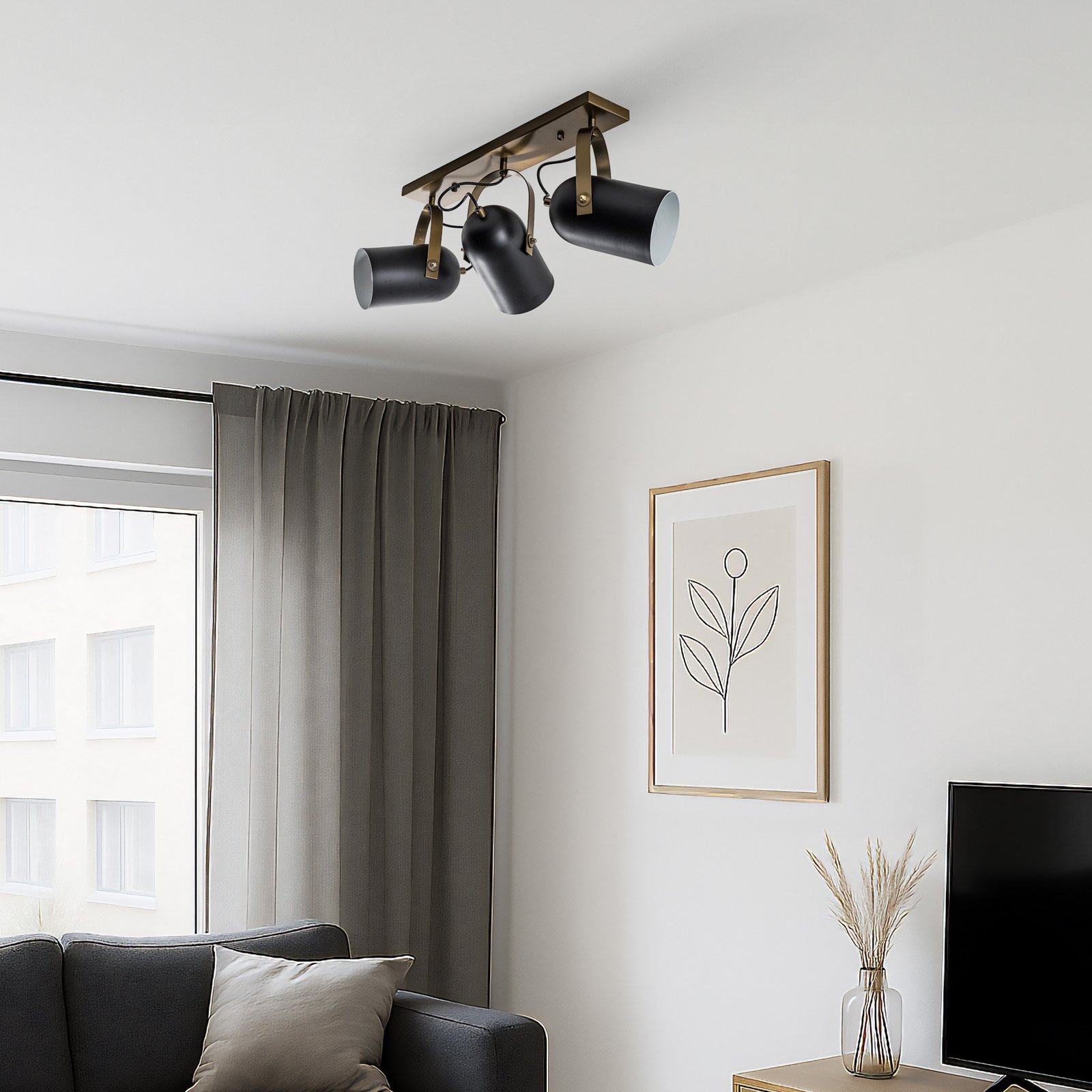 Esra griestu gaismeklis, melns, garums 45 cm, metāls, 3 gaismas Esra griestu gaismeklis, melns, garums 45 cm, metāls, 3 gaismas