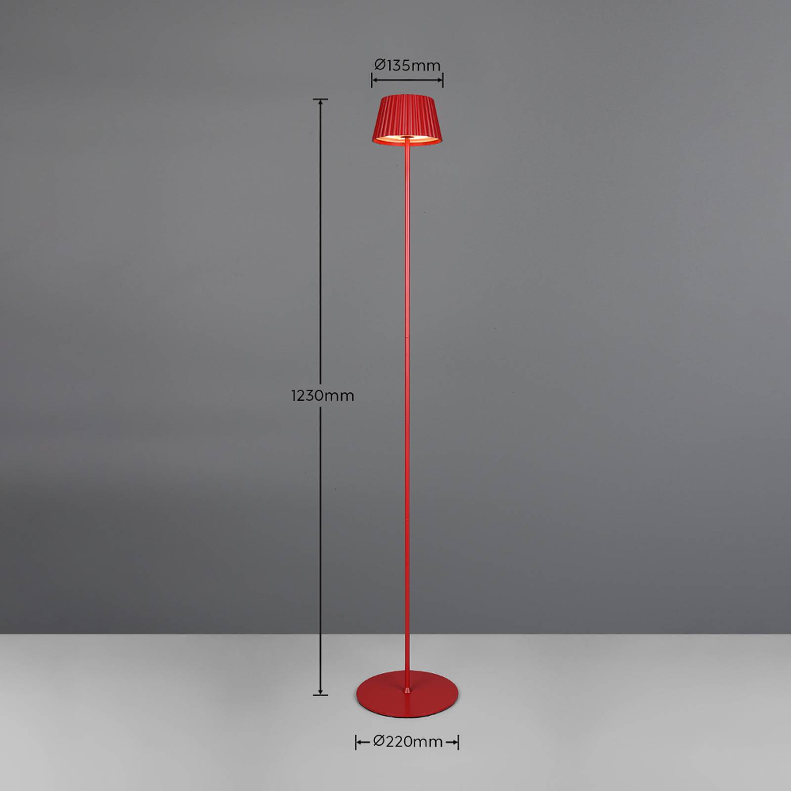 Reality Leuchten Lampe sur pied LED rechargeable Suarez rouge hauteur 123 cm métal