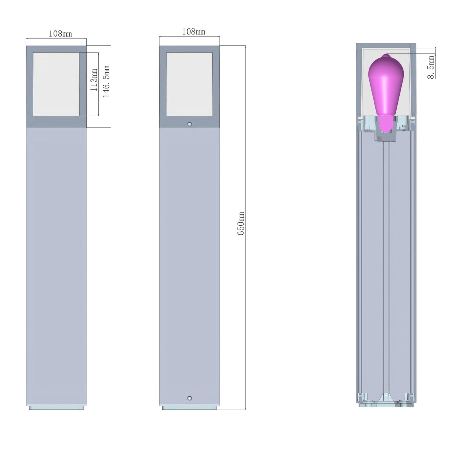 Facado II ceļa apgaismojums, augstums 65 cm, leņķa formas, tumši