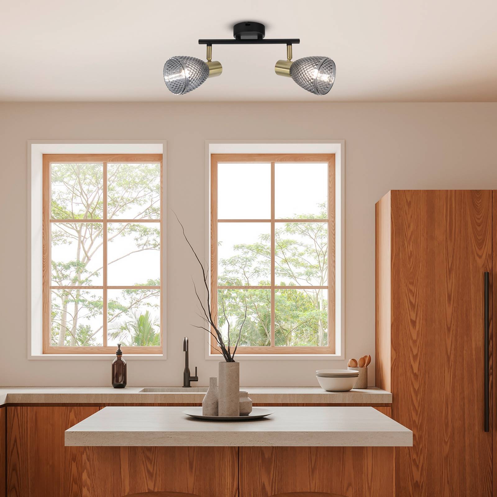 Deckenleuchte Lindita, 2-flammig, Glas, rauchgrau, E14 günstig online kaufen