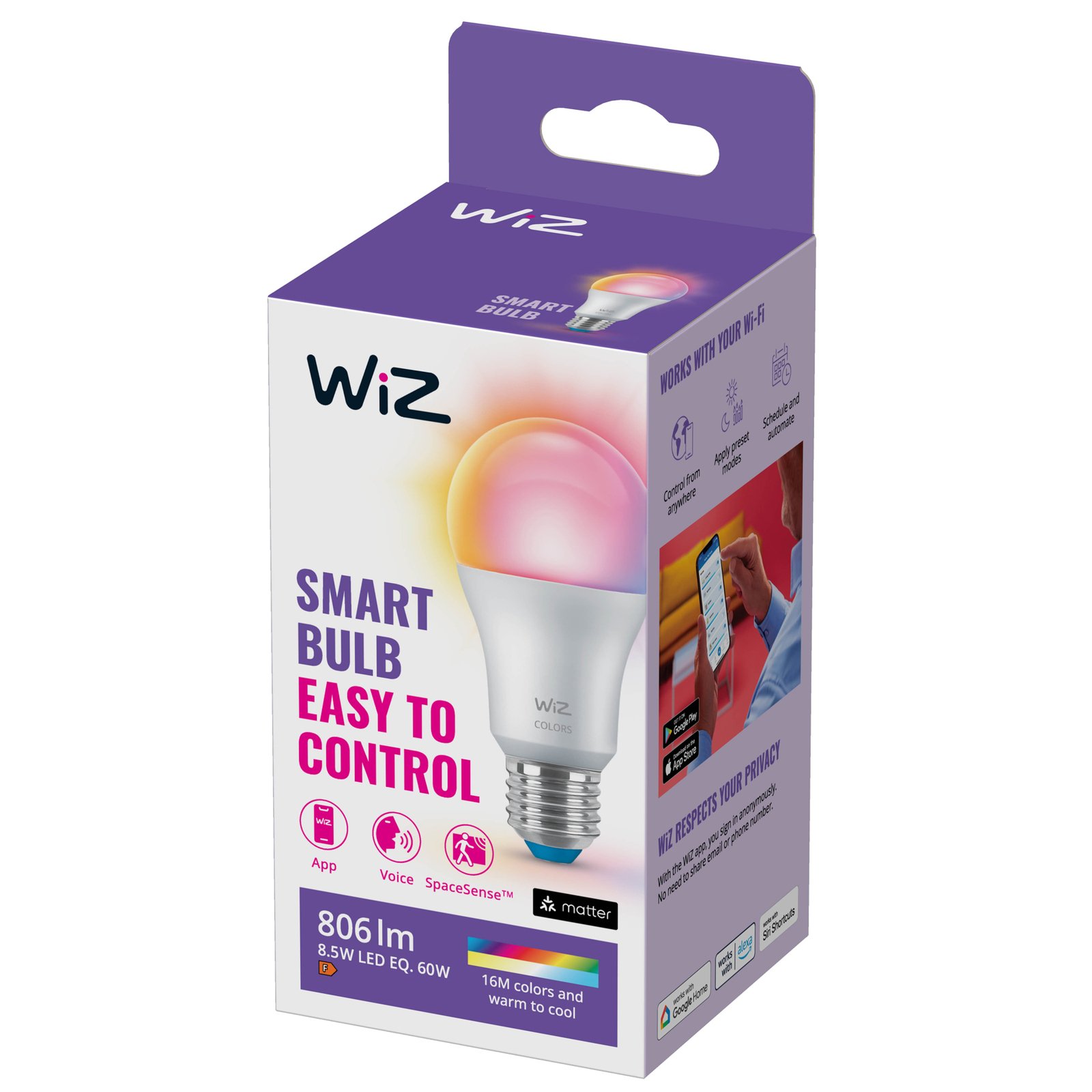 WiZ A60 Lampadina LED opaca WiFi E27 8,5W RGBW