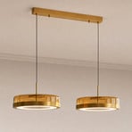 Żyrandol LED Lucande La Latta, 2-punktowa, 80 cm, mosiądz, szkło