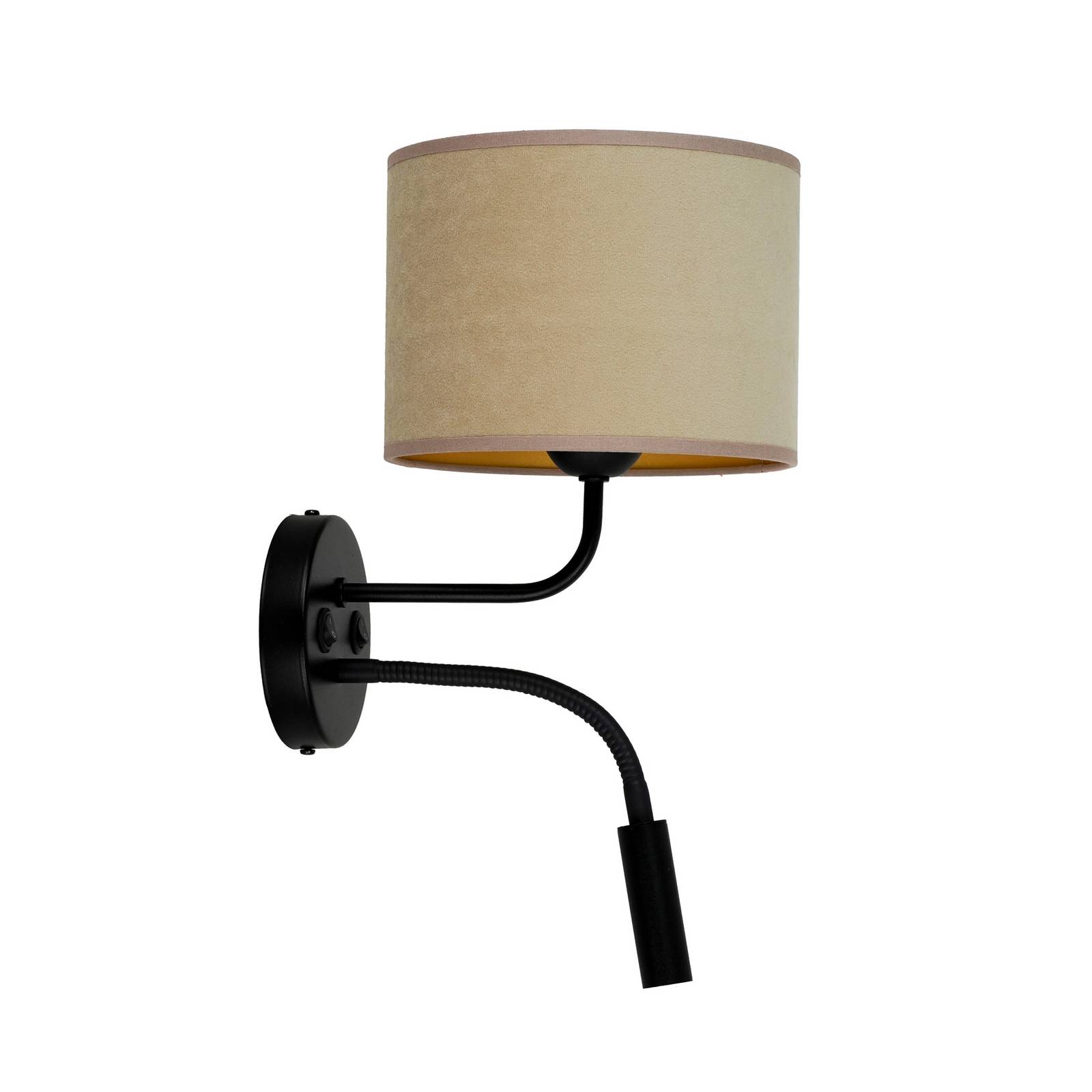 Wandleuchte Roller, Samt, schwarz/beige, Leselicht