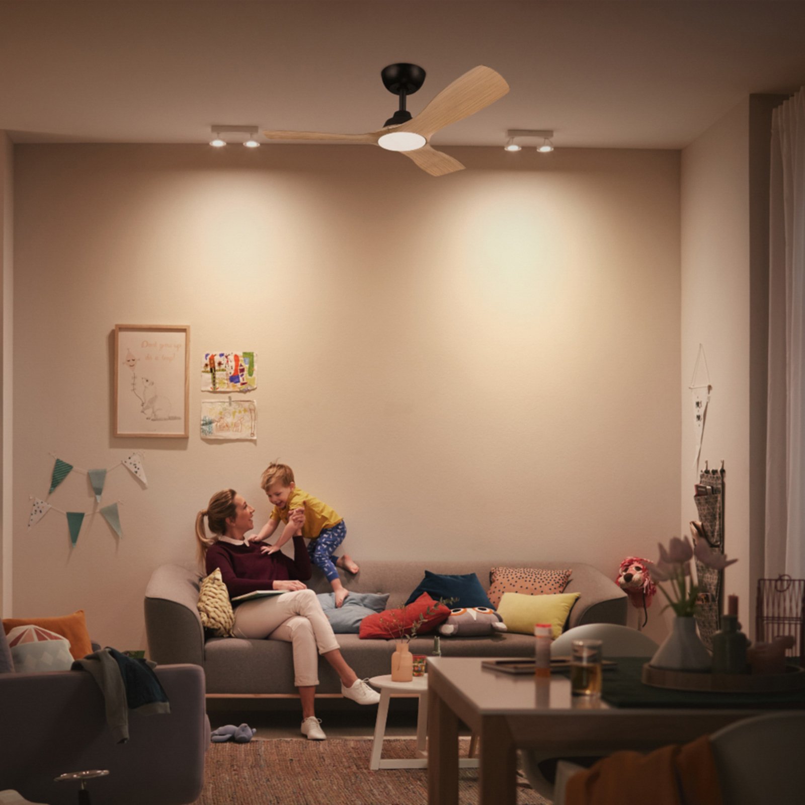 Philips LED-vifte Olas, Ø 106 cm, brun/svart, stillegående