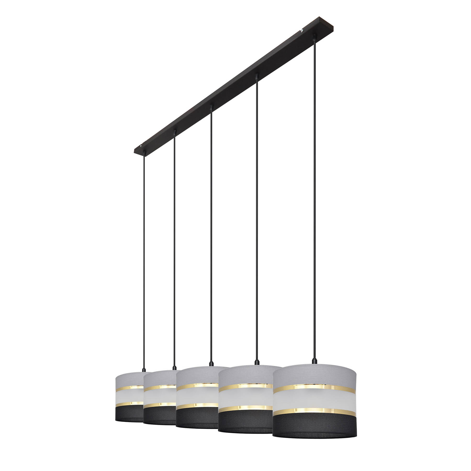 Hanglamp Helen grijs-zwart-goud balken 5-lamps