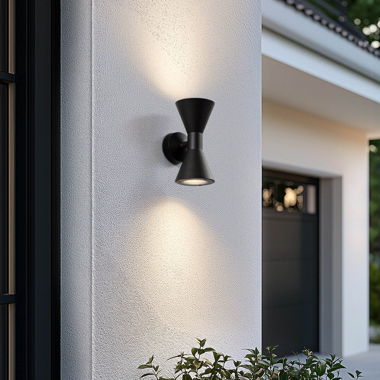 Lucande Xalor outdoor wall light, black, IP65, metal, GU10