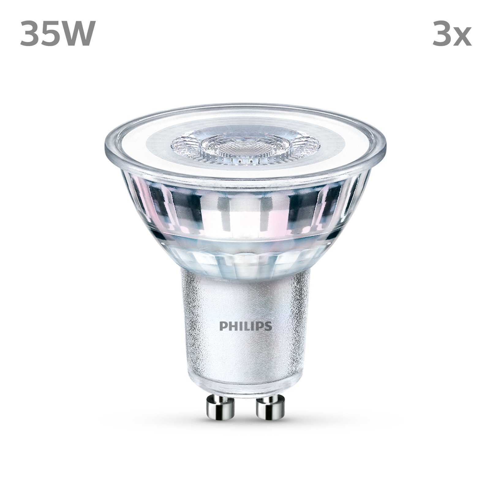 Philips LED-Lampe GU10 3,5W 255lm 827 klar 36° 3er