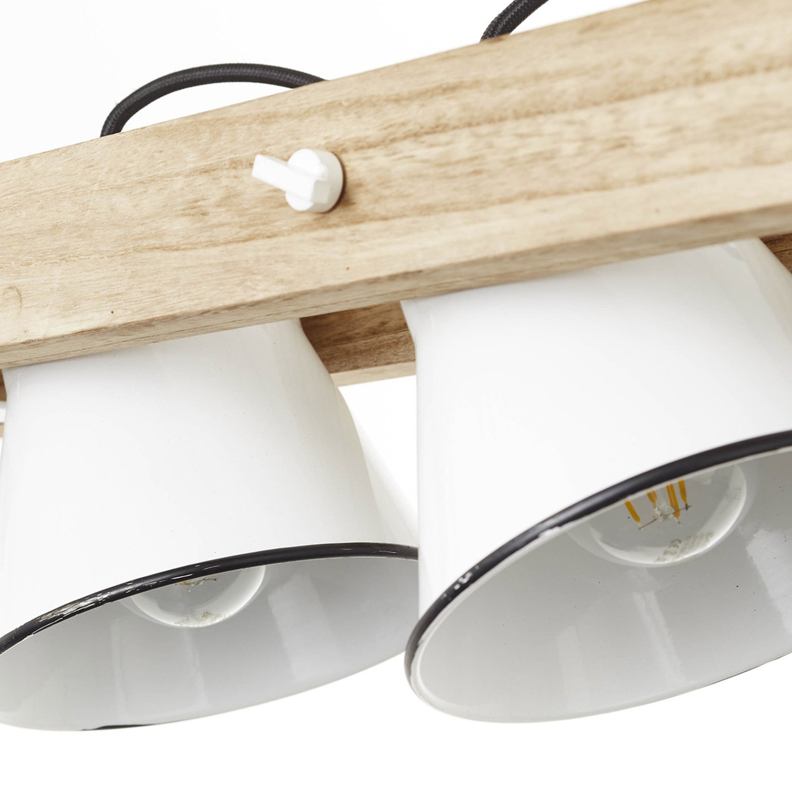 Plow pendant light 3-bulb, white light wood