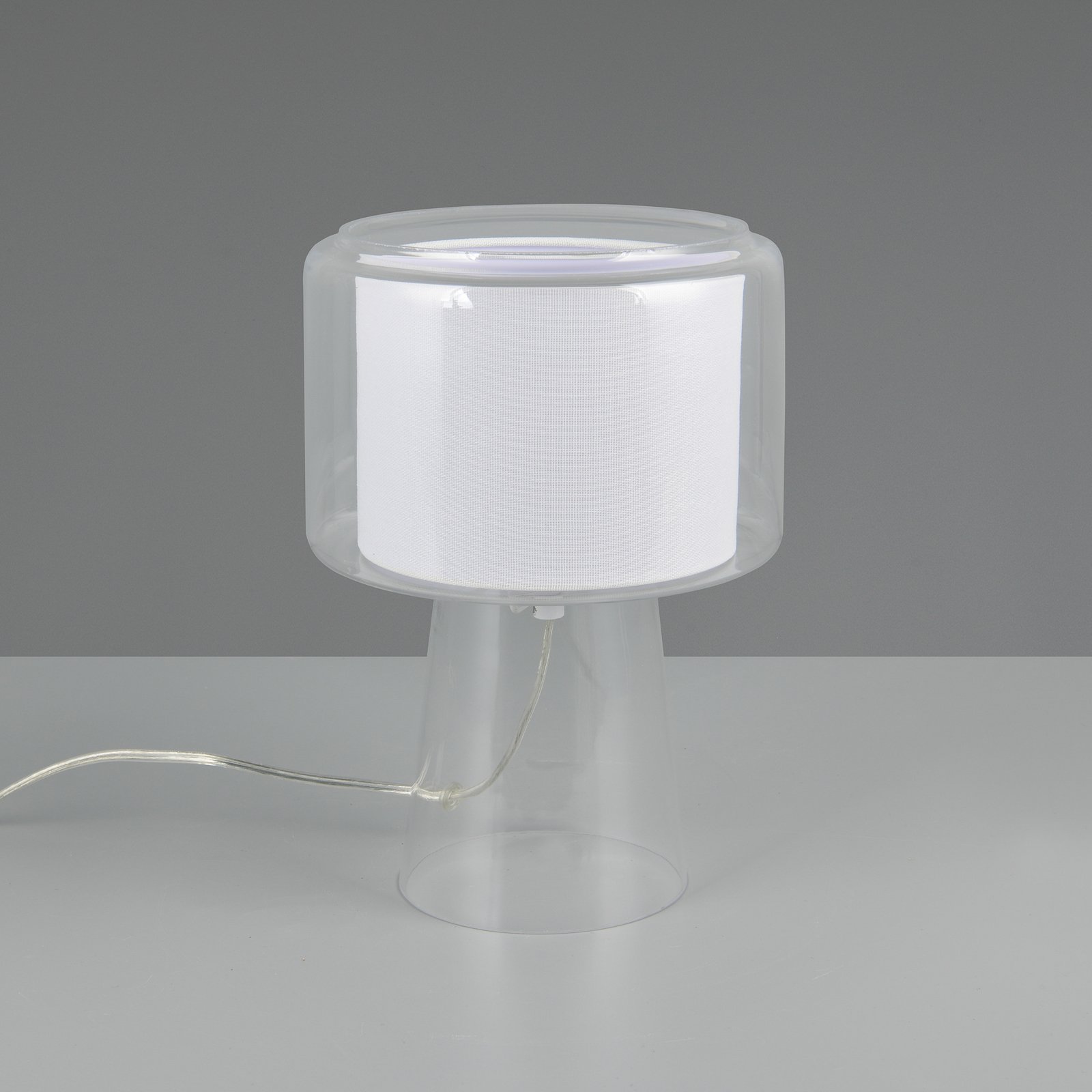 Lampada da tavolo Rocka, trasparente, altezza 29 cm, vetro/tessuto Lampada da tavolo Rocka, trasparente, altezza 29 cm, vetro/tessuto