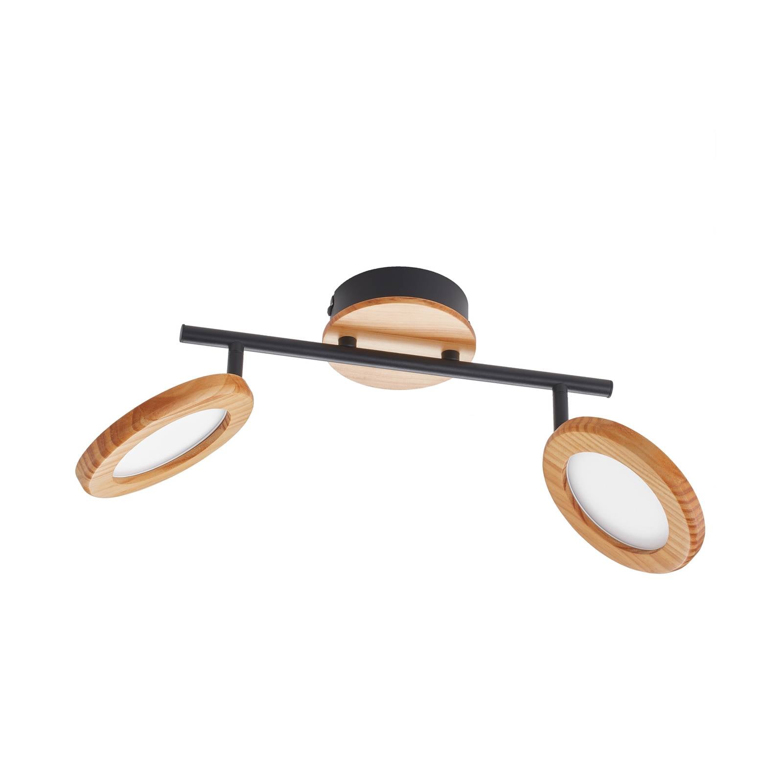 Lindby LED-Strahler Manel, Holz, 37 cm lang, 2-flammig