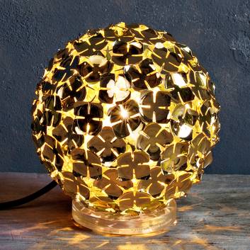 Guldfärgad bordslampa Ortenzia m. blomdekor