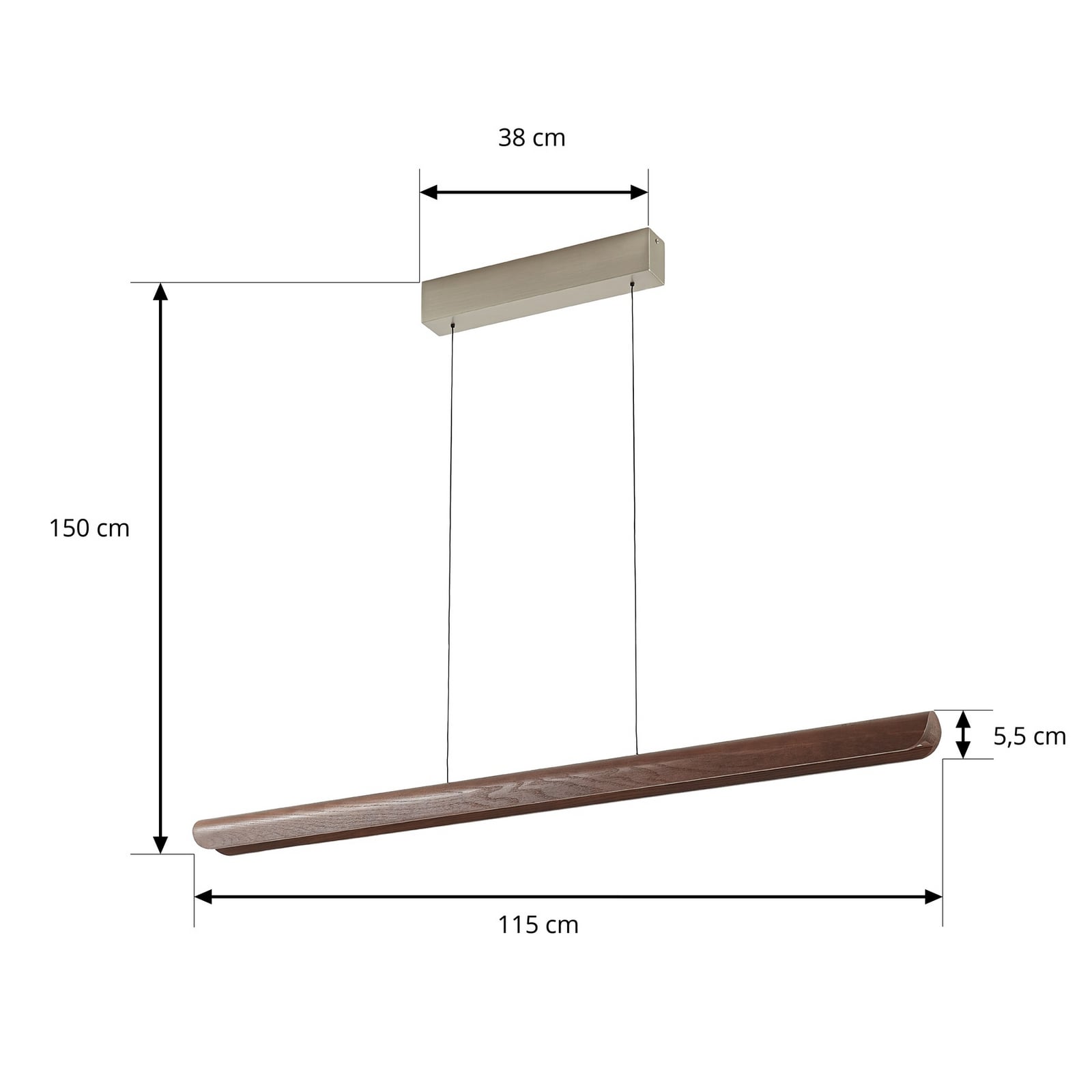 Żyrandol LED Lucande Callahan, drewno orzechowe, długość 115 cm Żyrandol LED Lucande Callahan, drewno orzechowe, długość 115 cm