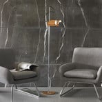 Oluce Spider floor lamp, mustard yellow/chrome, metal, aluminium