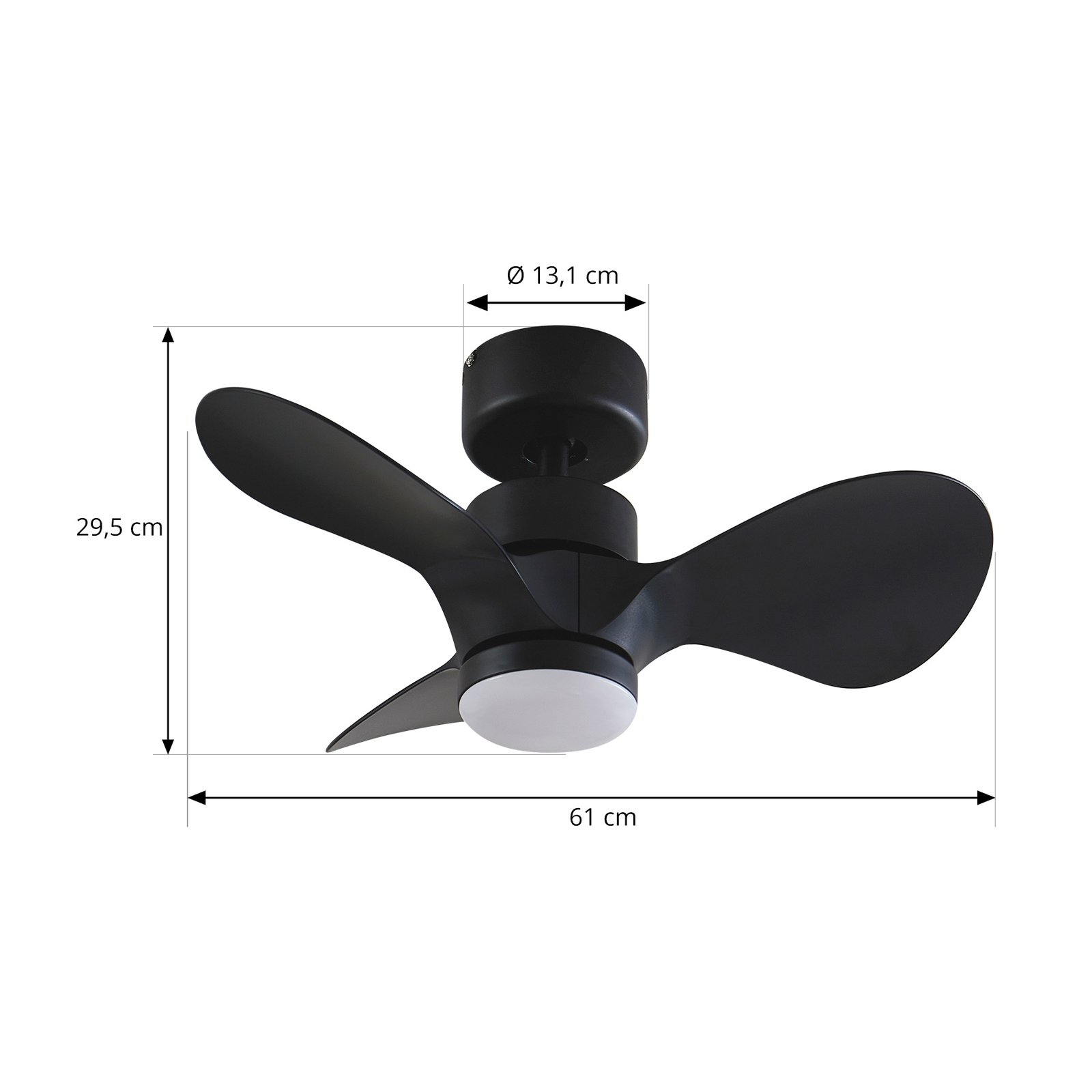 Lindby LED ceiling fan Enon, black, DC motor, quiet