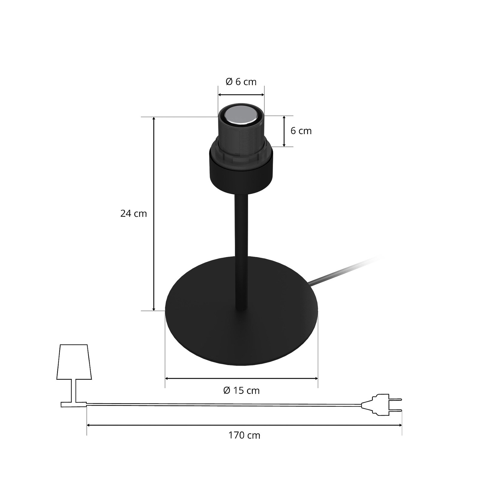 Tischleuchte Arden ohne Schirm, schwarz, Höhe 24cm