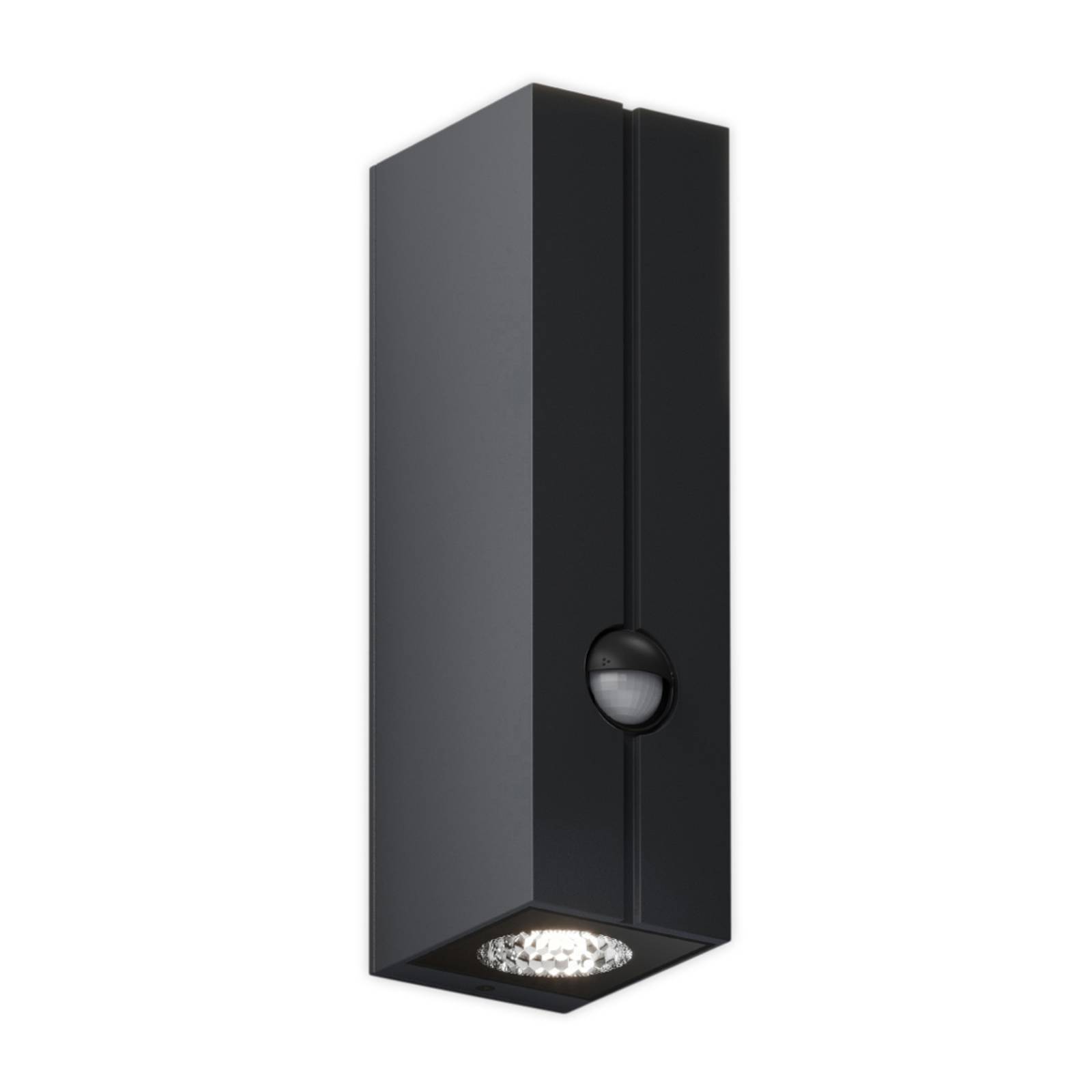 IP44.de Cut control outdoor wall lamp black 2,700K, powder-coated cast aluminium, security glass, 16.5 W, W: 6.5 cm, H: 23 cm