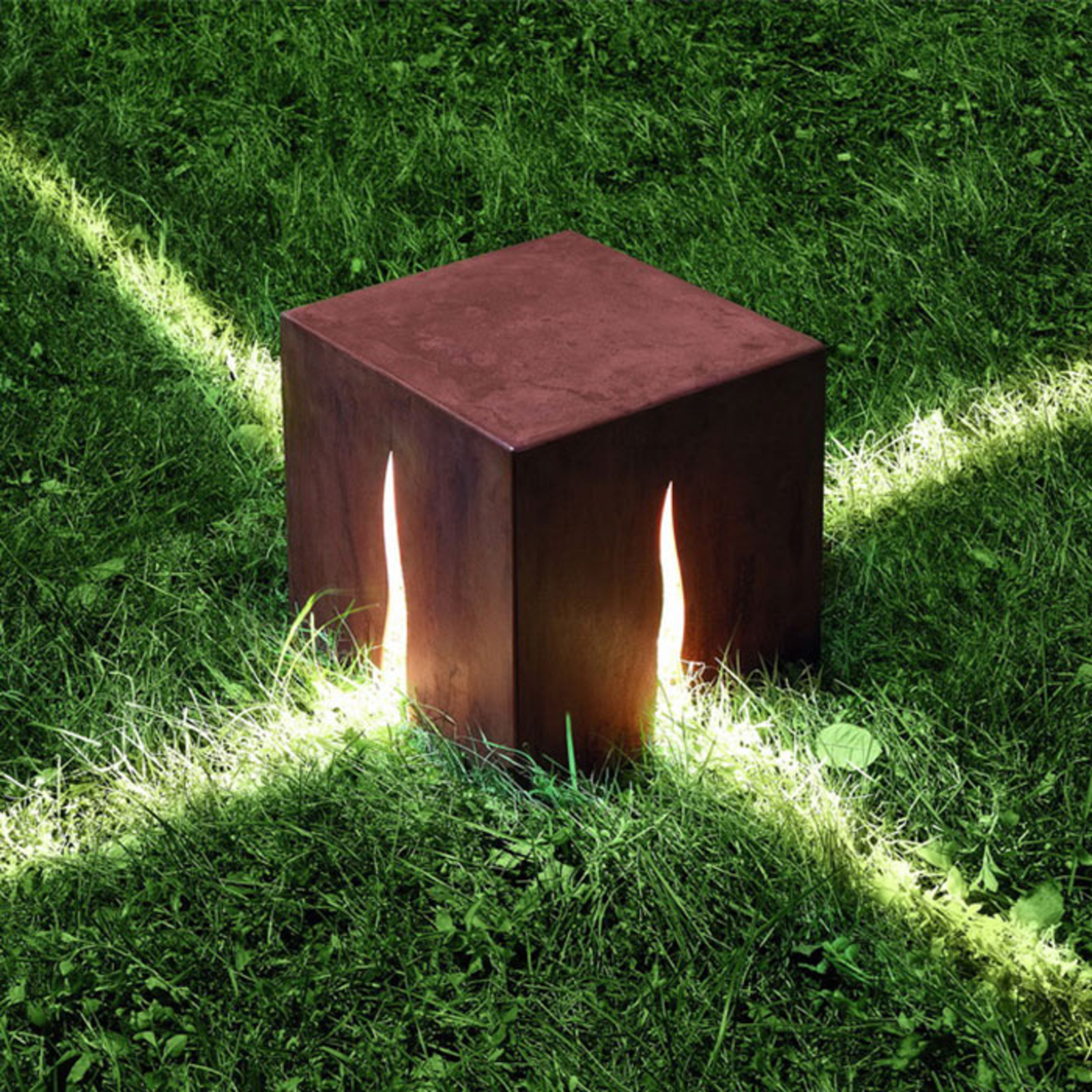 Artemide ARCHITECTUR Granito 30 pillar light, rust, corten steel, stainless steel, glass, G12, 35 W, energy efficiency: A++, L: 30 cm, W: 30 cm, H: 30 cm