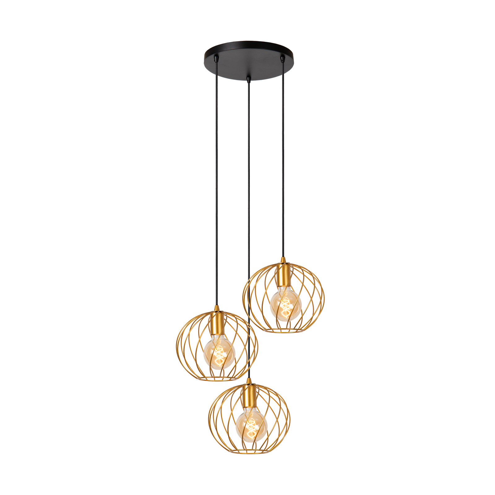 Danza pendant light, 3-bulb, round, gold