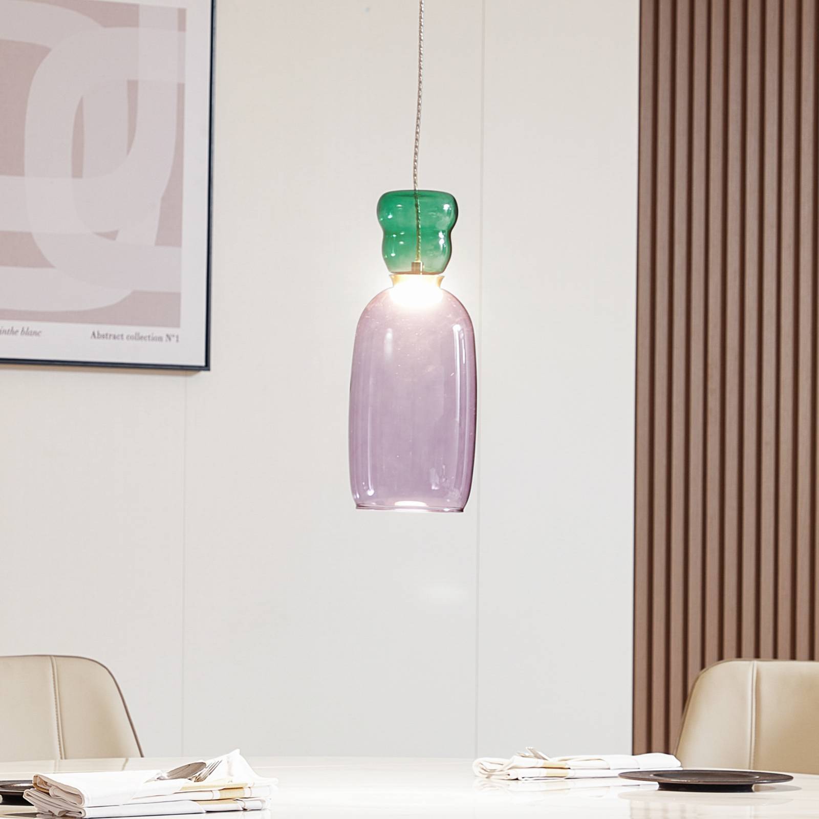 Lucande Suspension LED Fay lilas/vert foncé verre Ø 15 cm