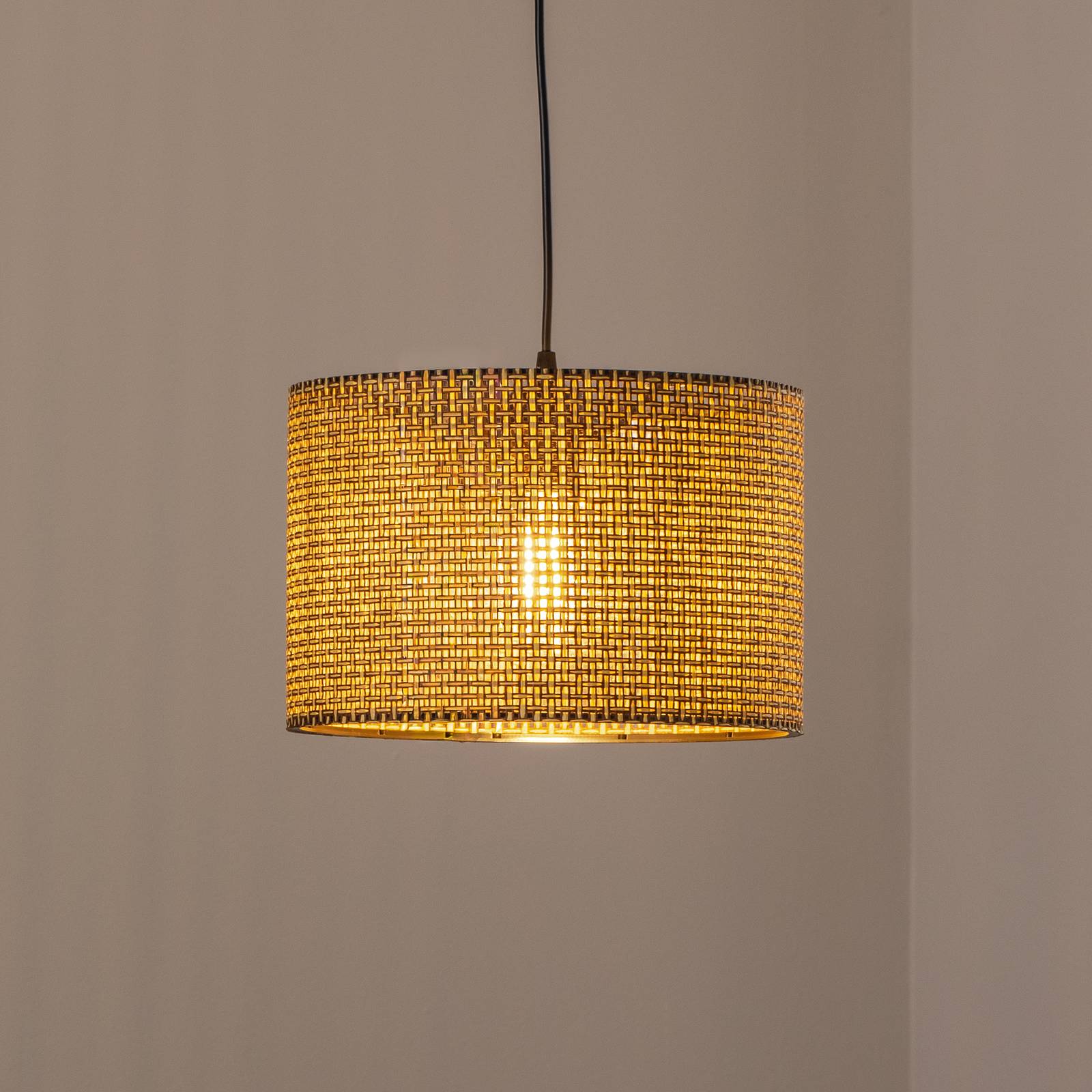 Hängeleuchte Nara, braun gemustert, Stoff, Ø 30 cm günstig online kaufen