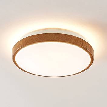 Lindby Mendosa plafón LED, aspecto madera, redondo