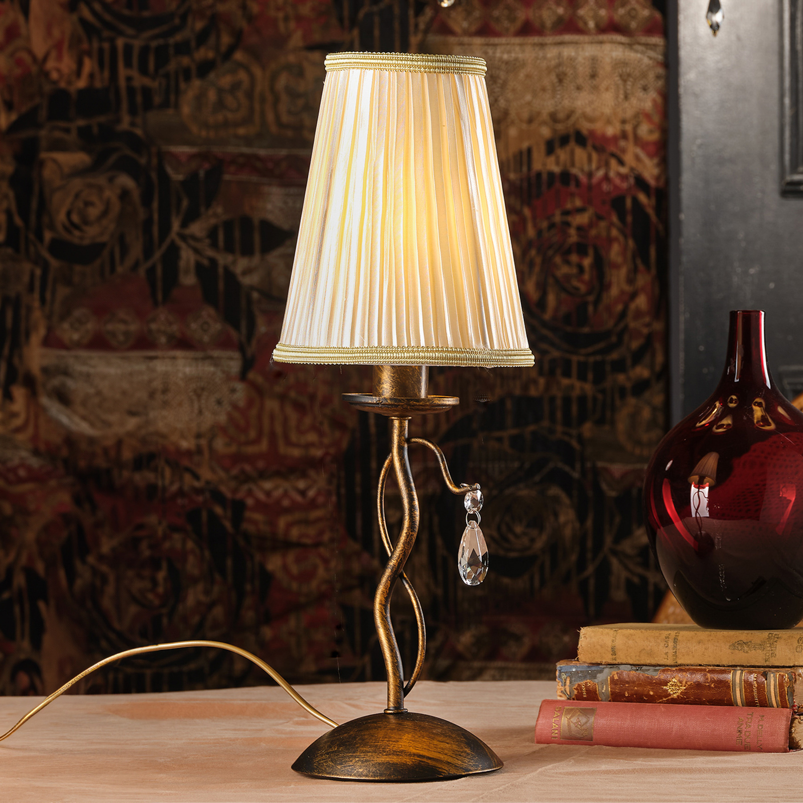 Delia tafellamp, bronskleurig, ijzer, hoogte 42 cm, Ø 15 cm