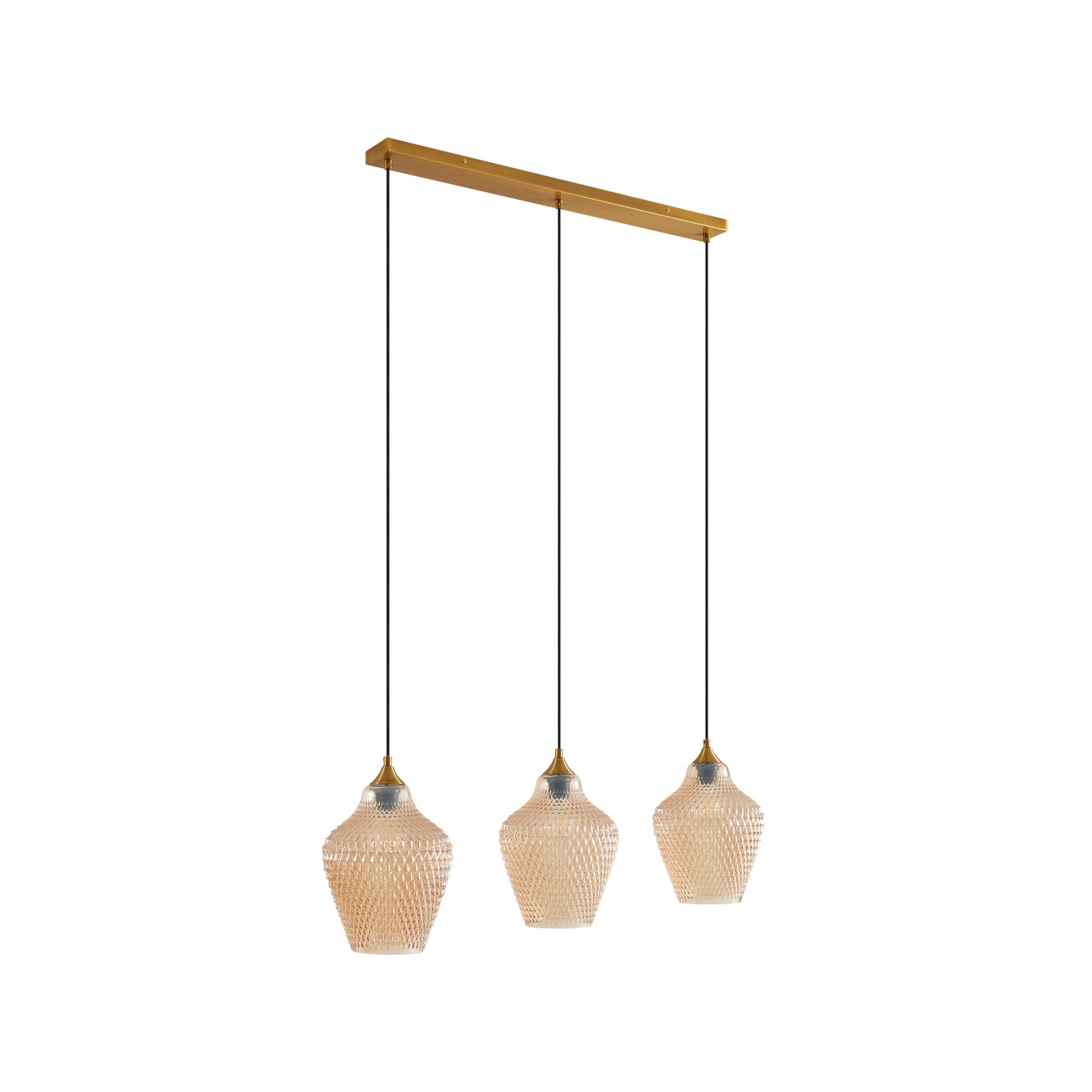 Lindby hanglamp Drakar, 3-lamps, amber, glas, Ø 22 cm