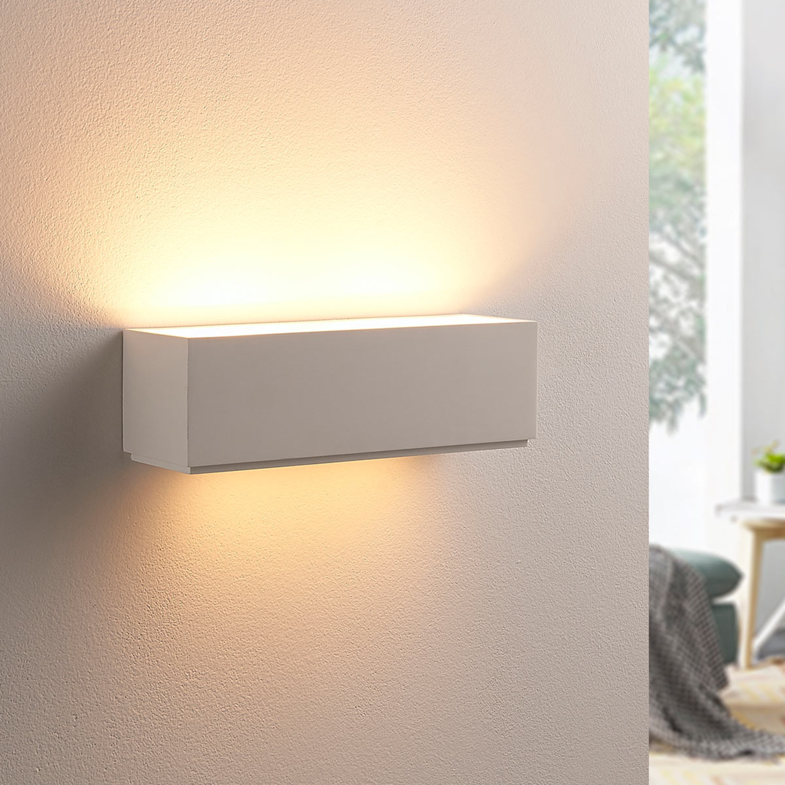 Lindby Simple plaster wall lamp Benno, G9 LED, for Living / Dining Room, plaster, G9, 3.5 W, energy efficiency: A+, W: 29 cm, H: 9 cm