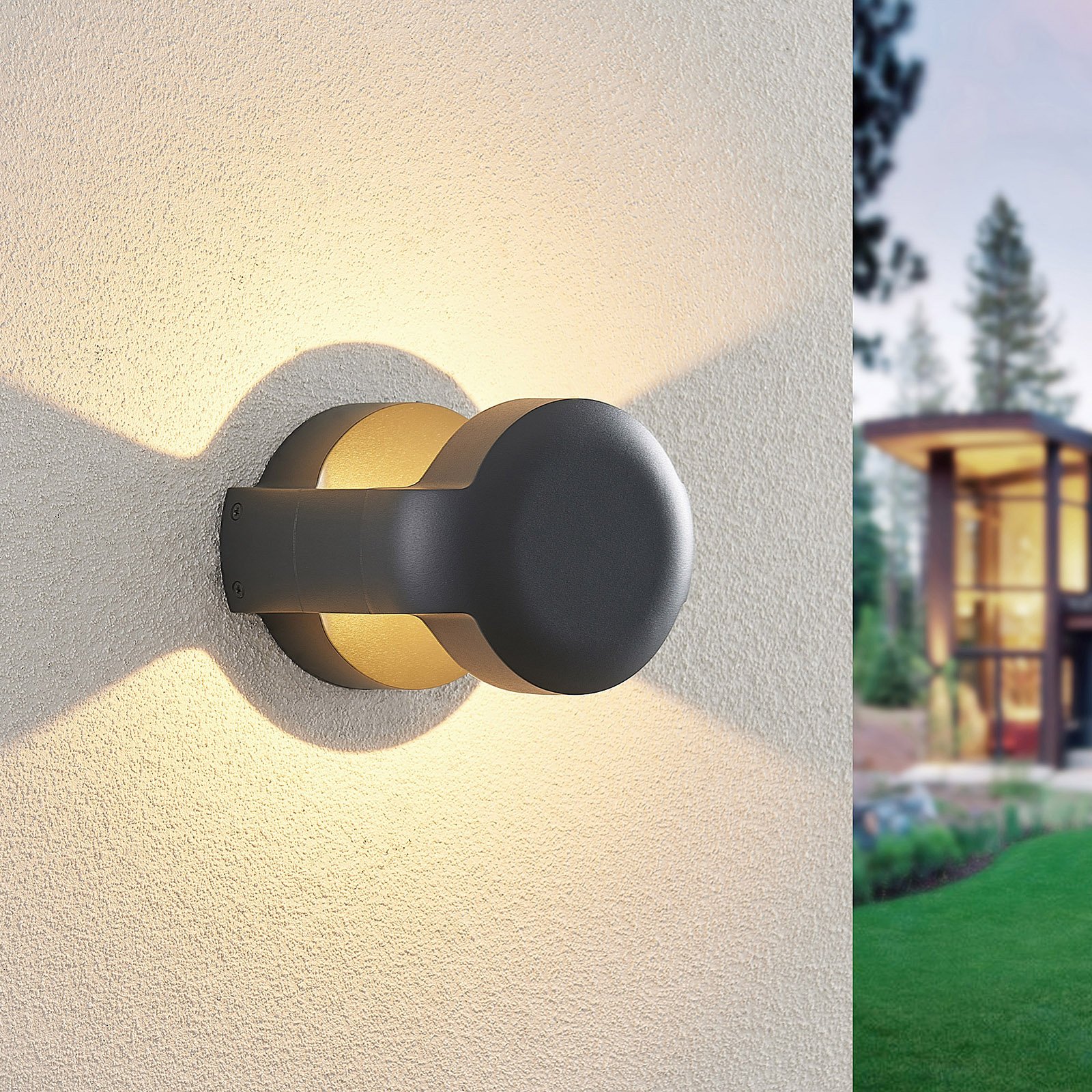 Lucande Habsa LED outdoor wall lamp, aluminium, polycarbonate, 11 W, energy efficiency: A+, W: 15.2 cm, H: 12.1 cm