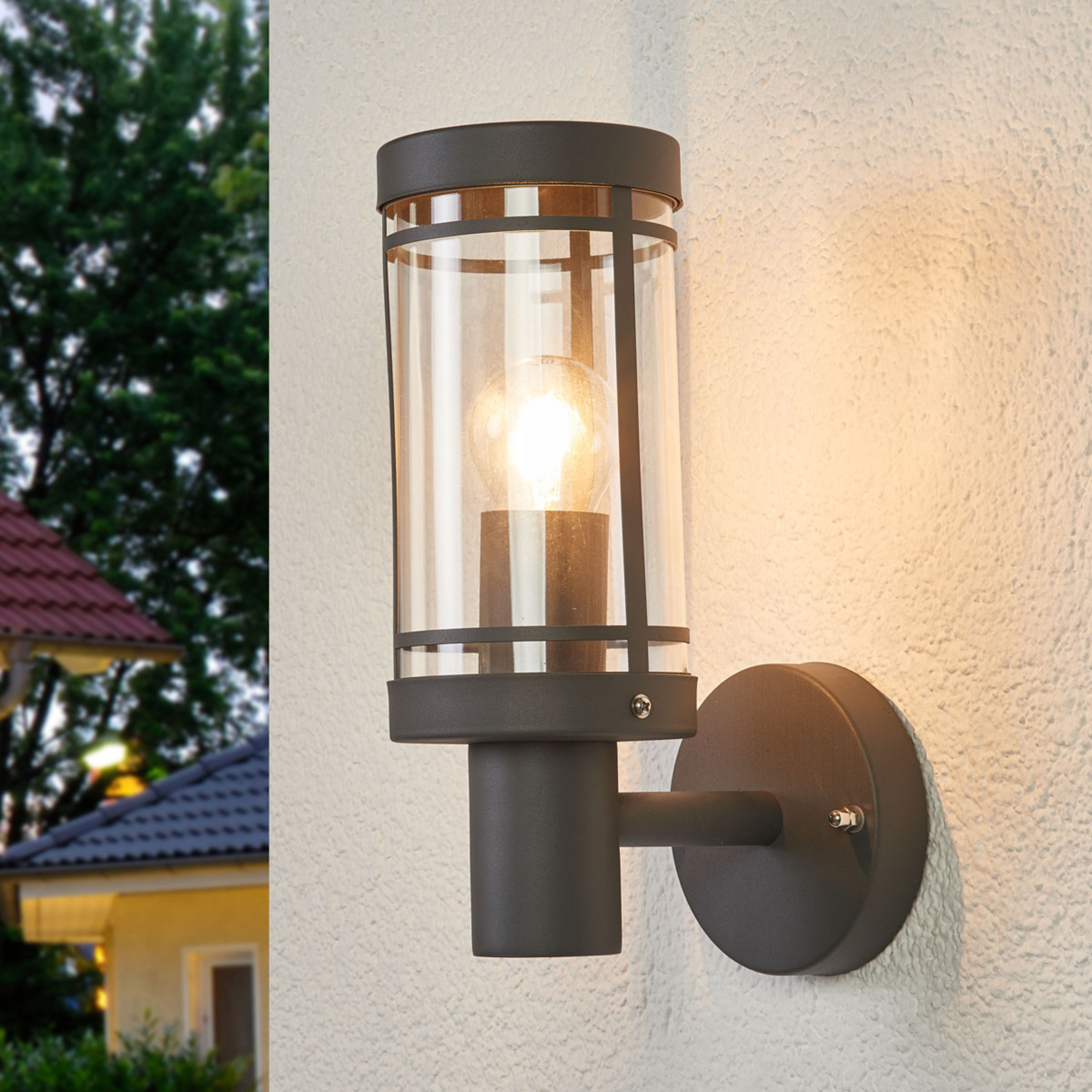 Lindby udendørs væglampe Djori, 28 cm, antracit, stål, E27