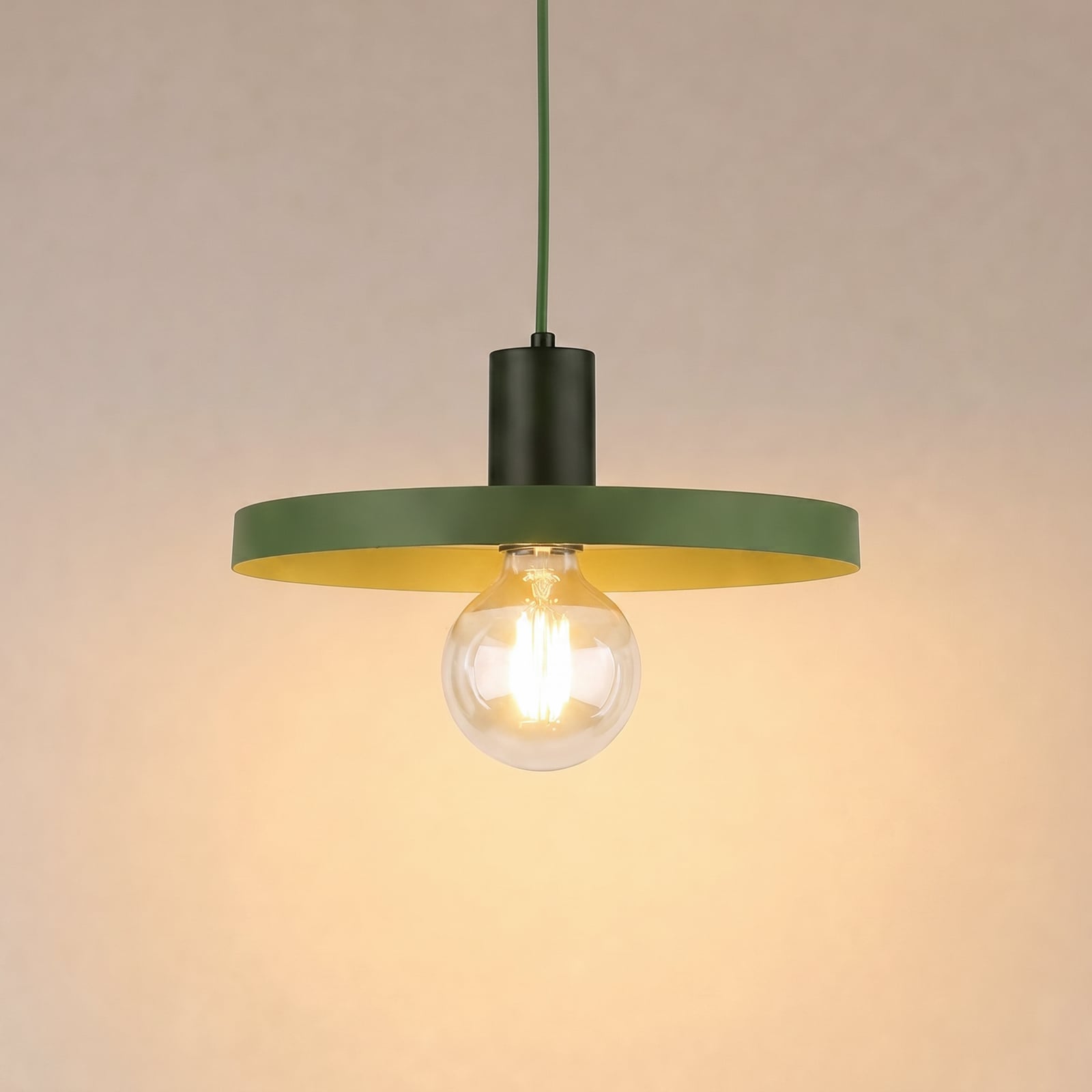 Závěsné světlo Sila, zelené, kovové, Ø 30 cm, E27