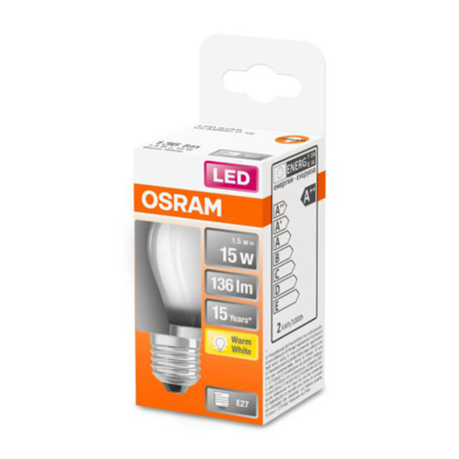 OSRAM Classic P LED lamp E27 1,5W 2.700K mat