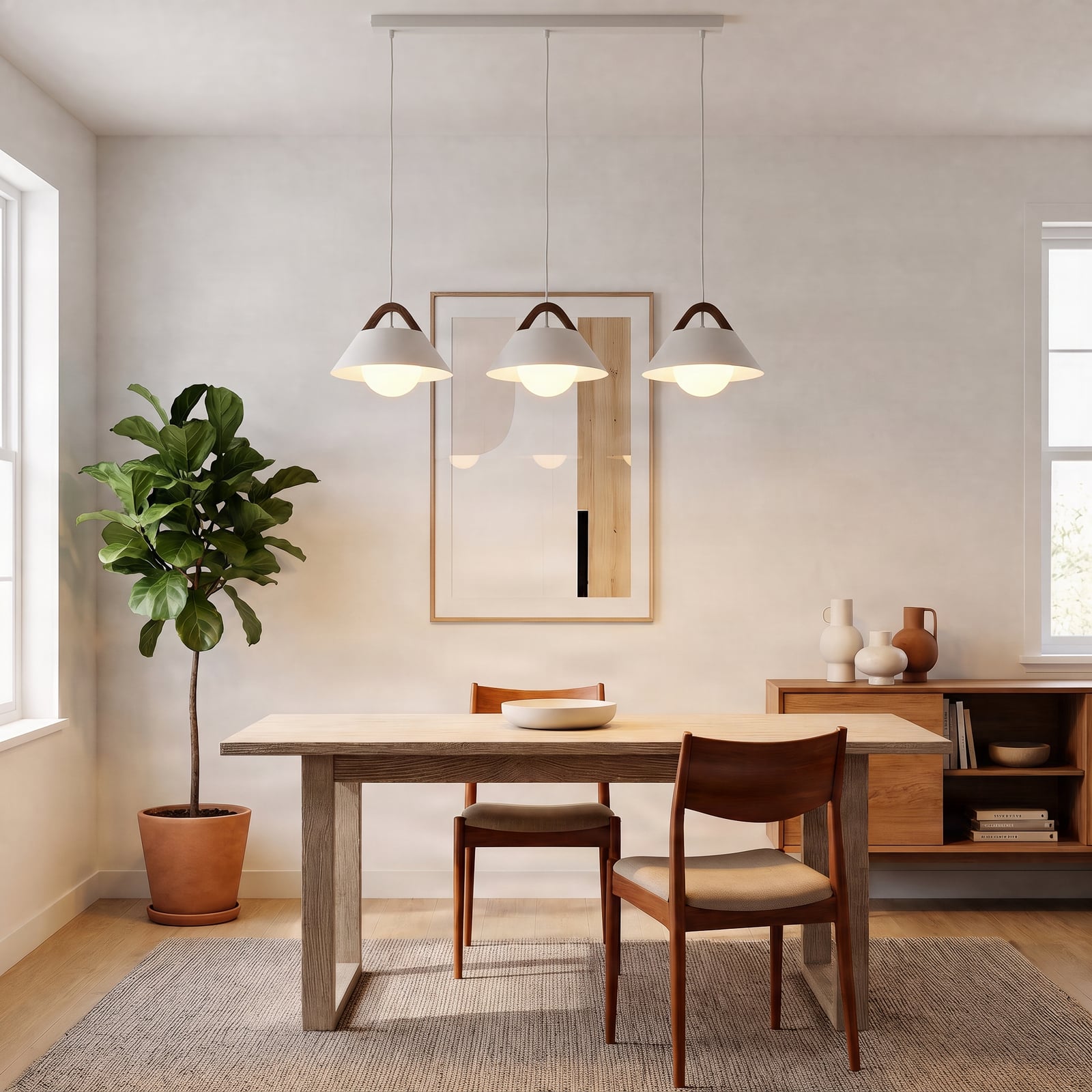Hanglamp Funda, wit, lengte 110 cm, 3-lamps, metaal/glas