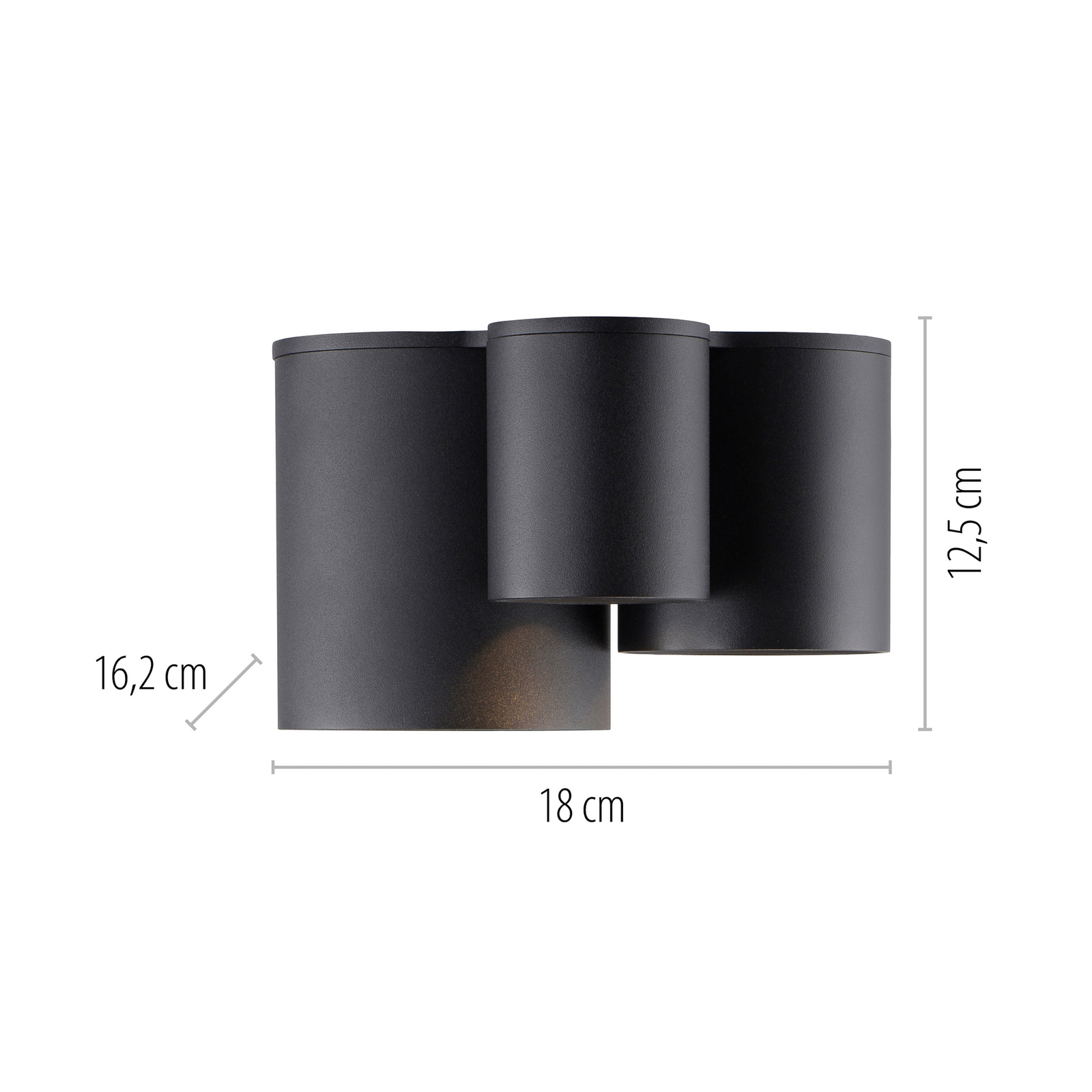 PURE LED лампа за баня Point, черна, дължина 18 cm, 3-крилна.