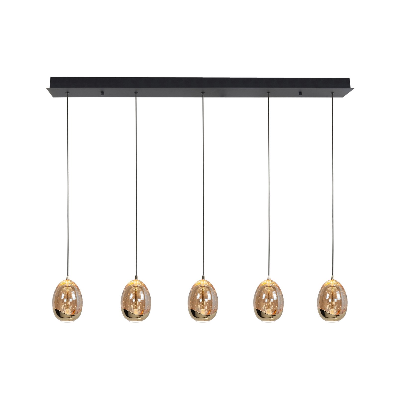 Candeeiro suspenso Golden Egg, âmbar/dourado, comprimento 107 cm, vidro 5