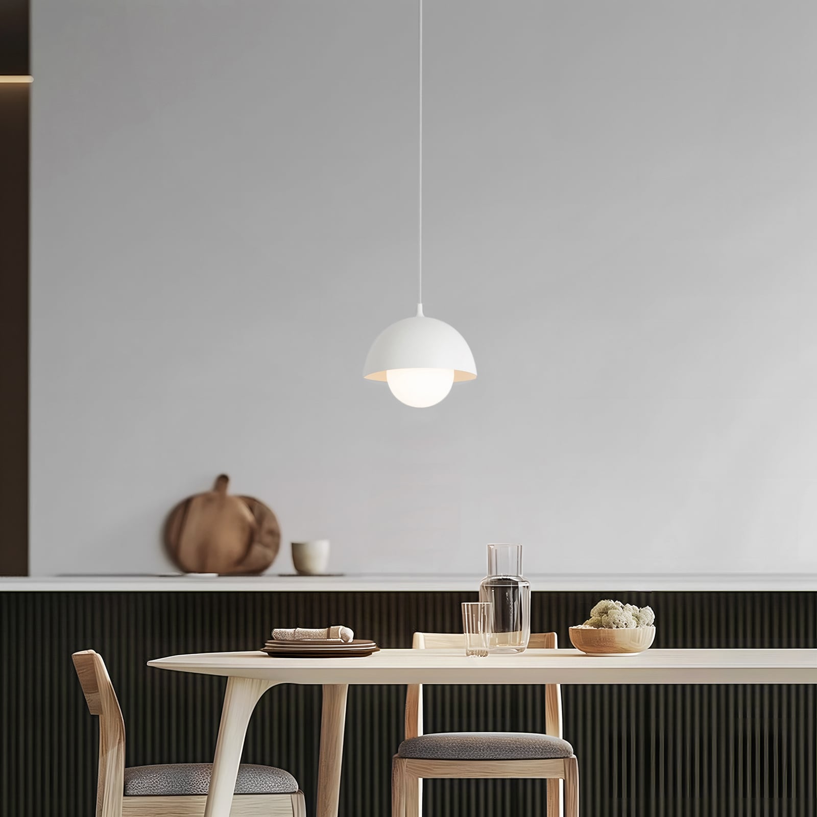 Suspension Nola Hide, blanche, Ø 17 cm, aluminium/verre, G9