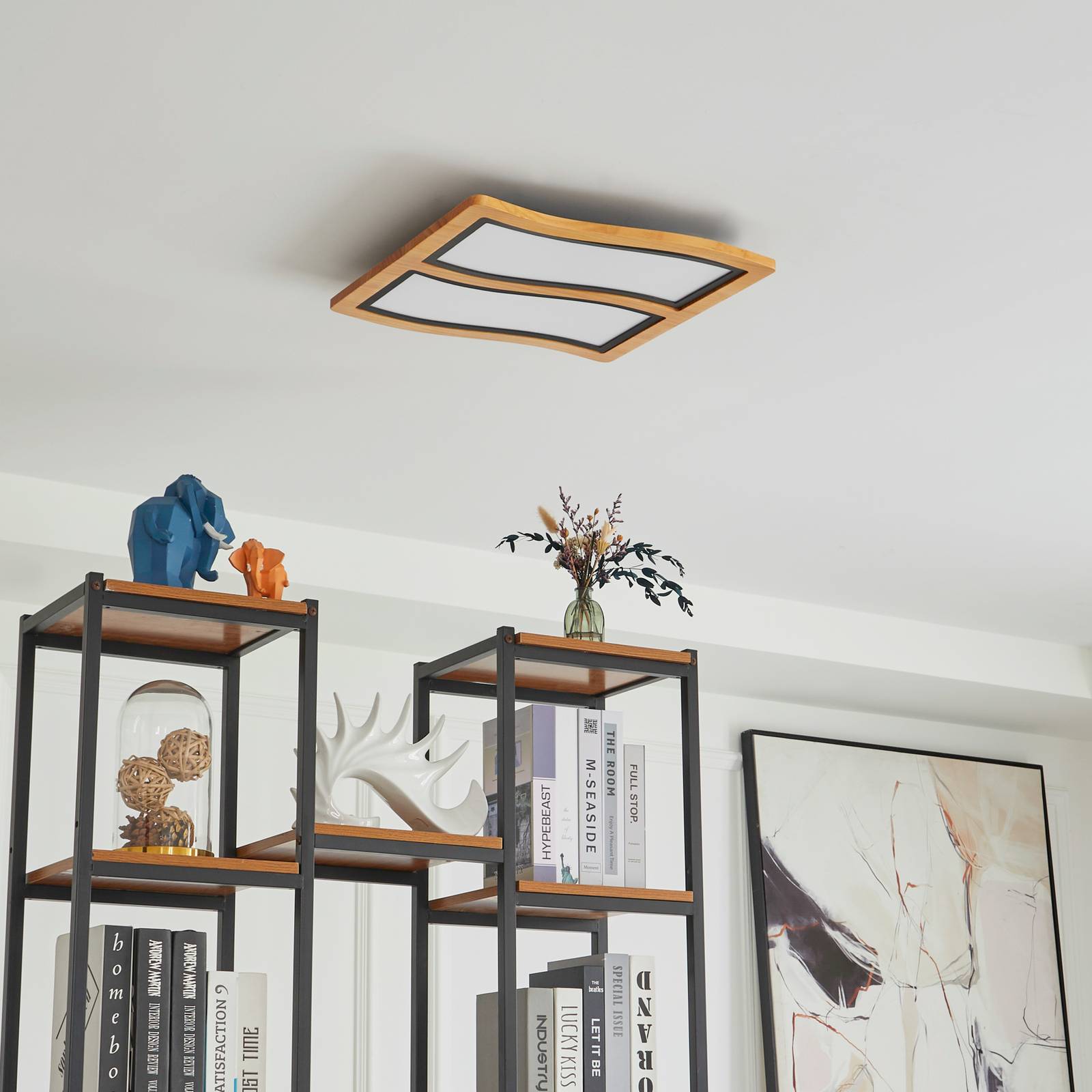 Lucande Joren-LED-kattovalaisin puuta 2-lamppuinen