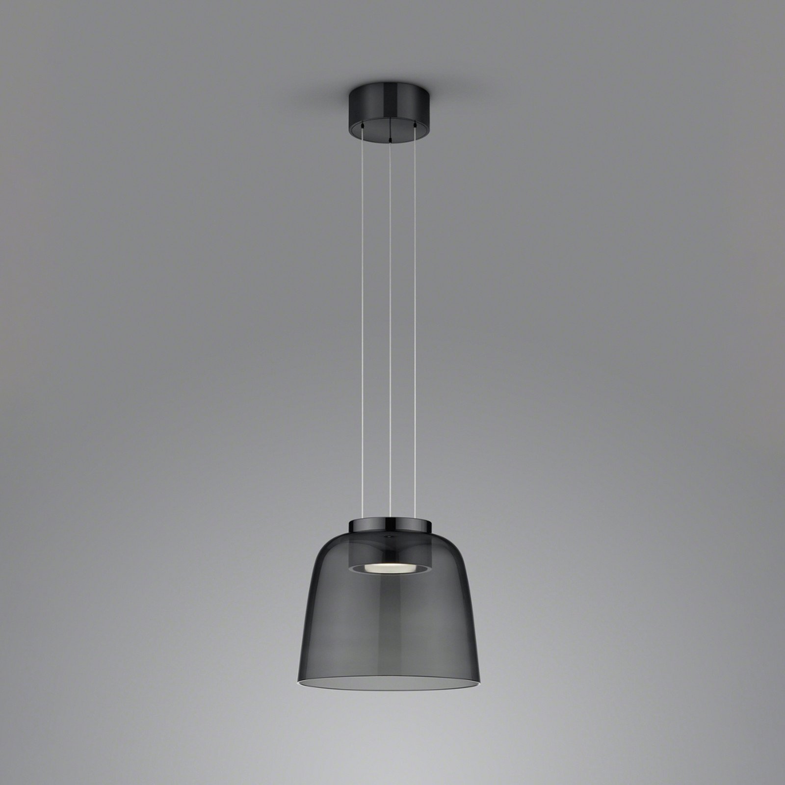 Helestra Oda lampă suspendată negru abajur sticlă - Camera de zi / sufragerie - modern - negru lucios gri fumuriu transparent - Aluminiu