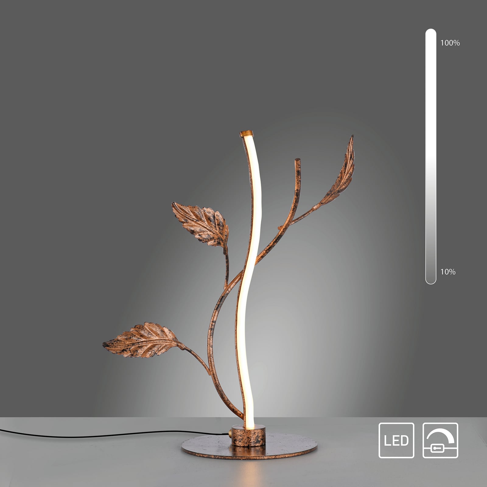 Lámpara de mesa LED Aurelia, marrón óxido, metal, 2.700 K, atenuador Lámpara de mesa LED Aurelia, marrón óxido, metal, 2.700 K, atenuador
