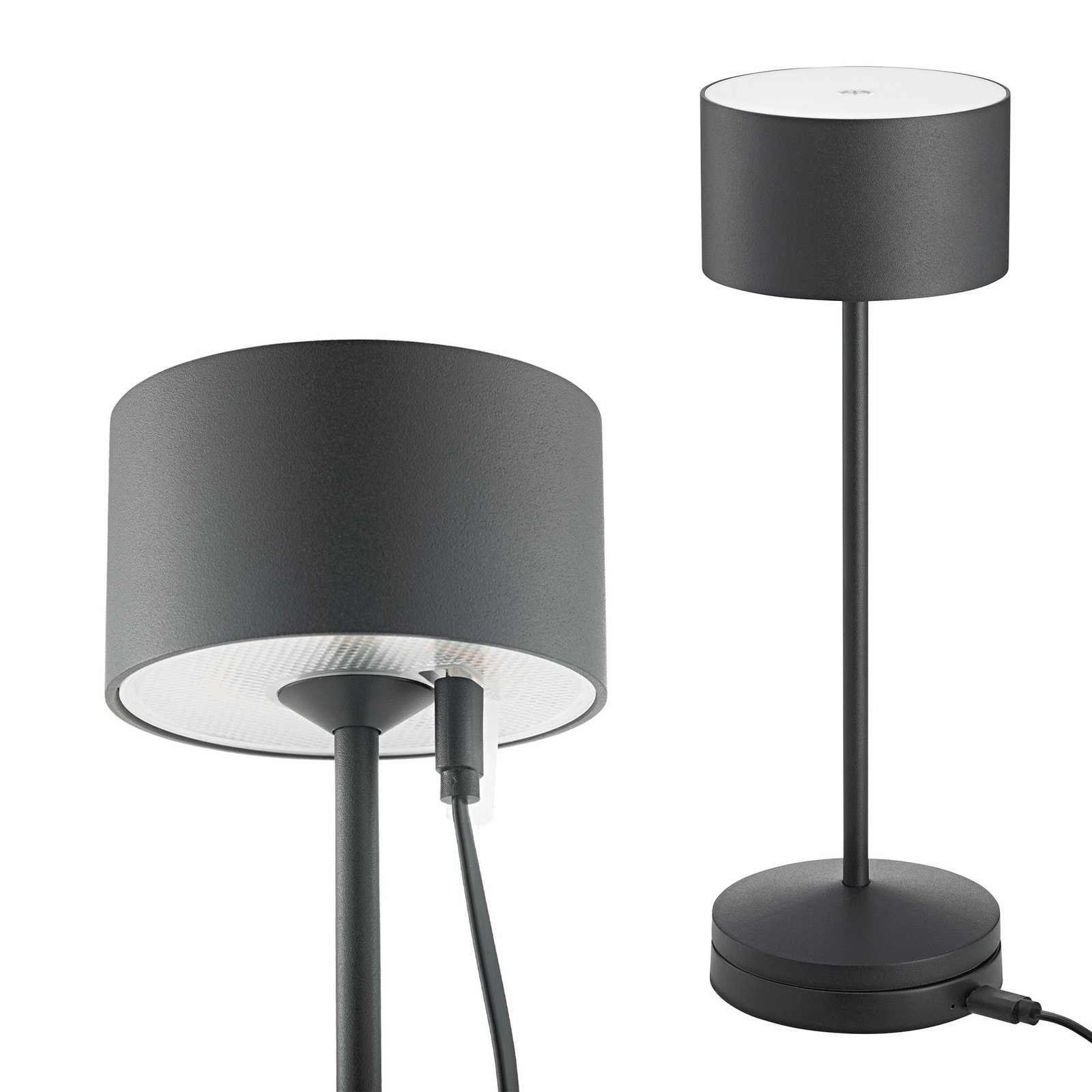 LED stolna lampa na baterije Veluna, crna, visina 25 cm IP44 zatamnjena CCT