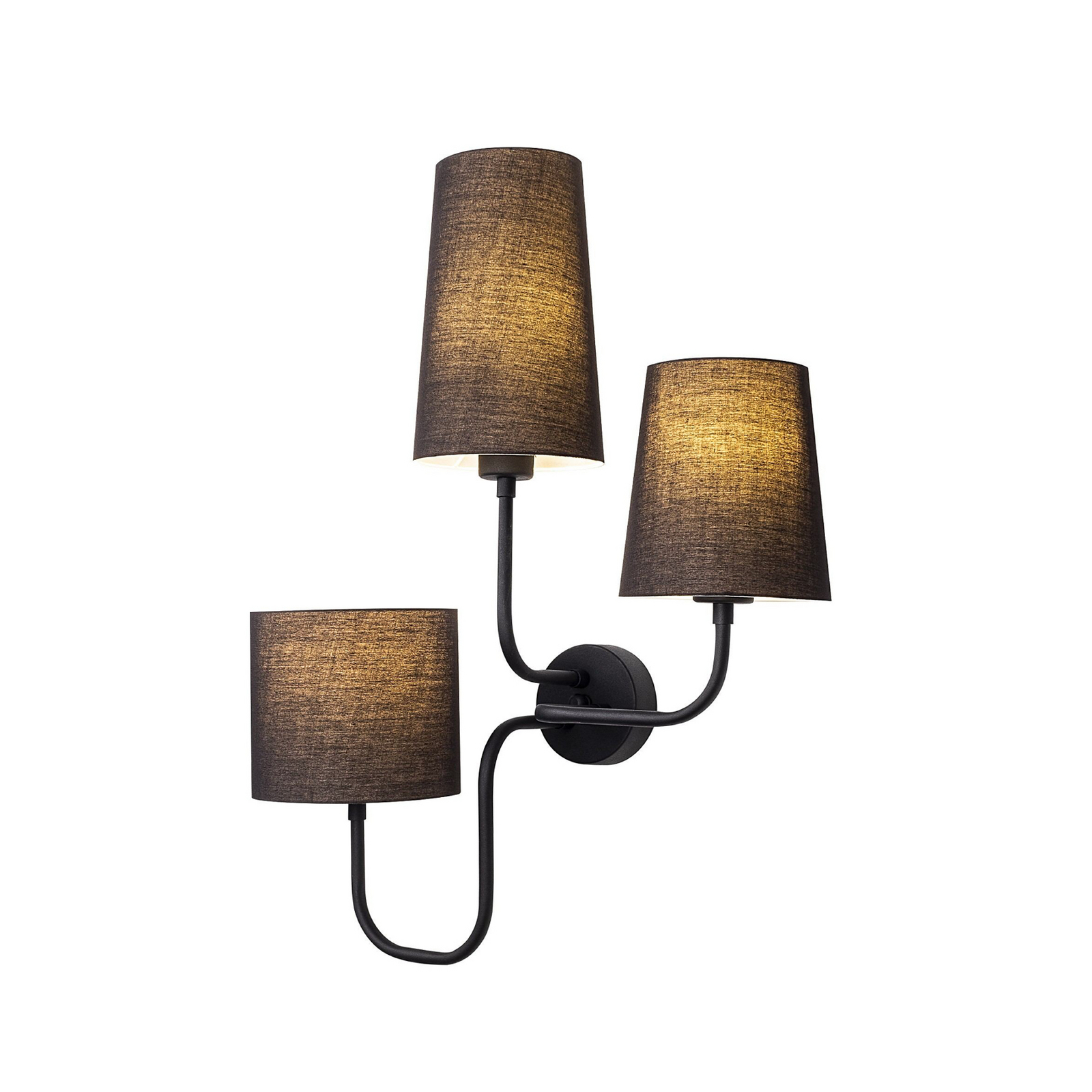 Aplique de pared Çatal, negro, altura 57 cm, 3 luces, tela, E27