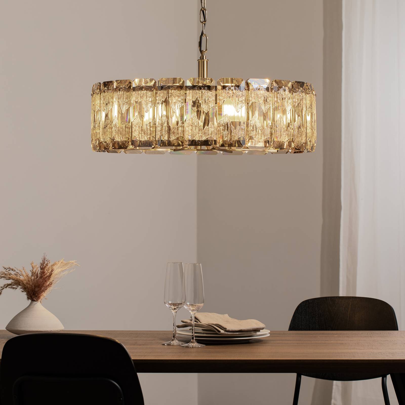 Hängelampe Orvin, messing antik, Ø 67 cm, Glas/Metall 8-flg. günstig online kaufen
