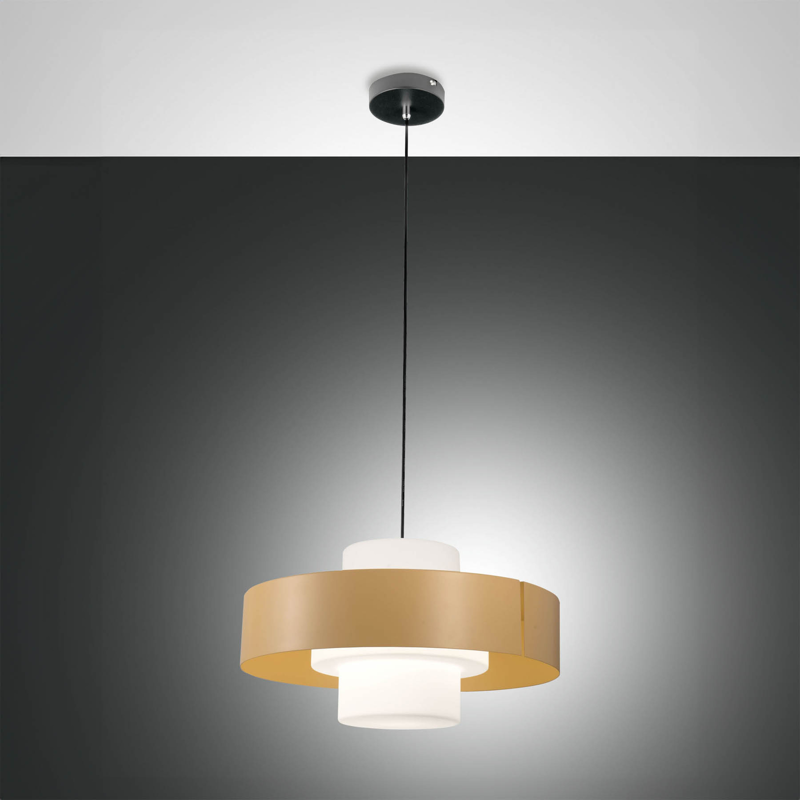 Loto pendant light, sand-coloured, Ø 45 cm, metal, glass, E27