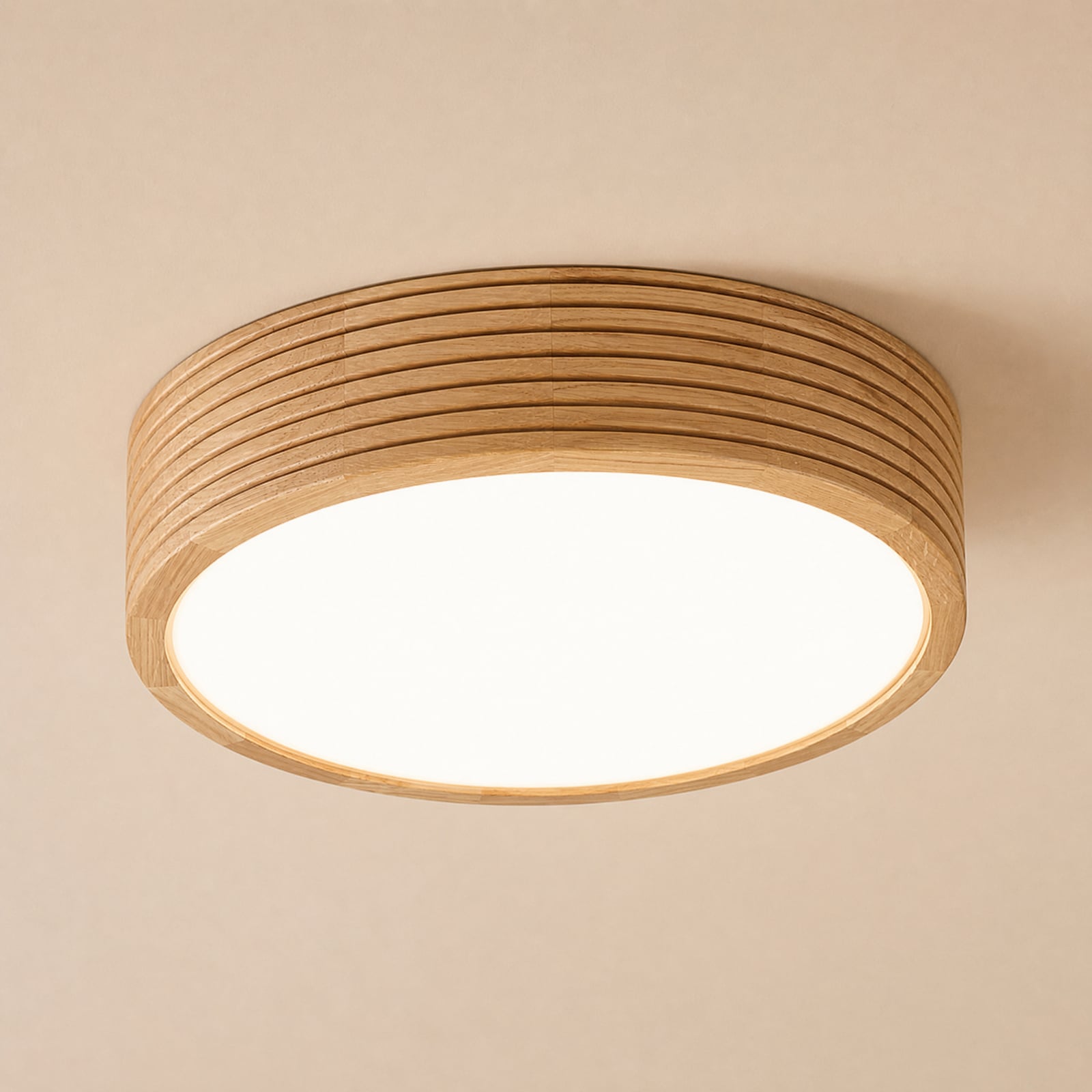 Deckenleuchte Linaro, Eichenholz/Glas, Ø 38 cm, E27