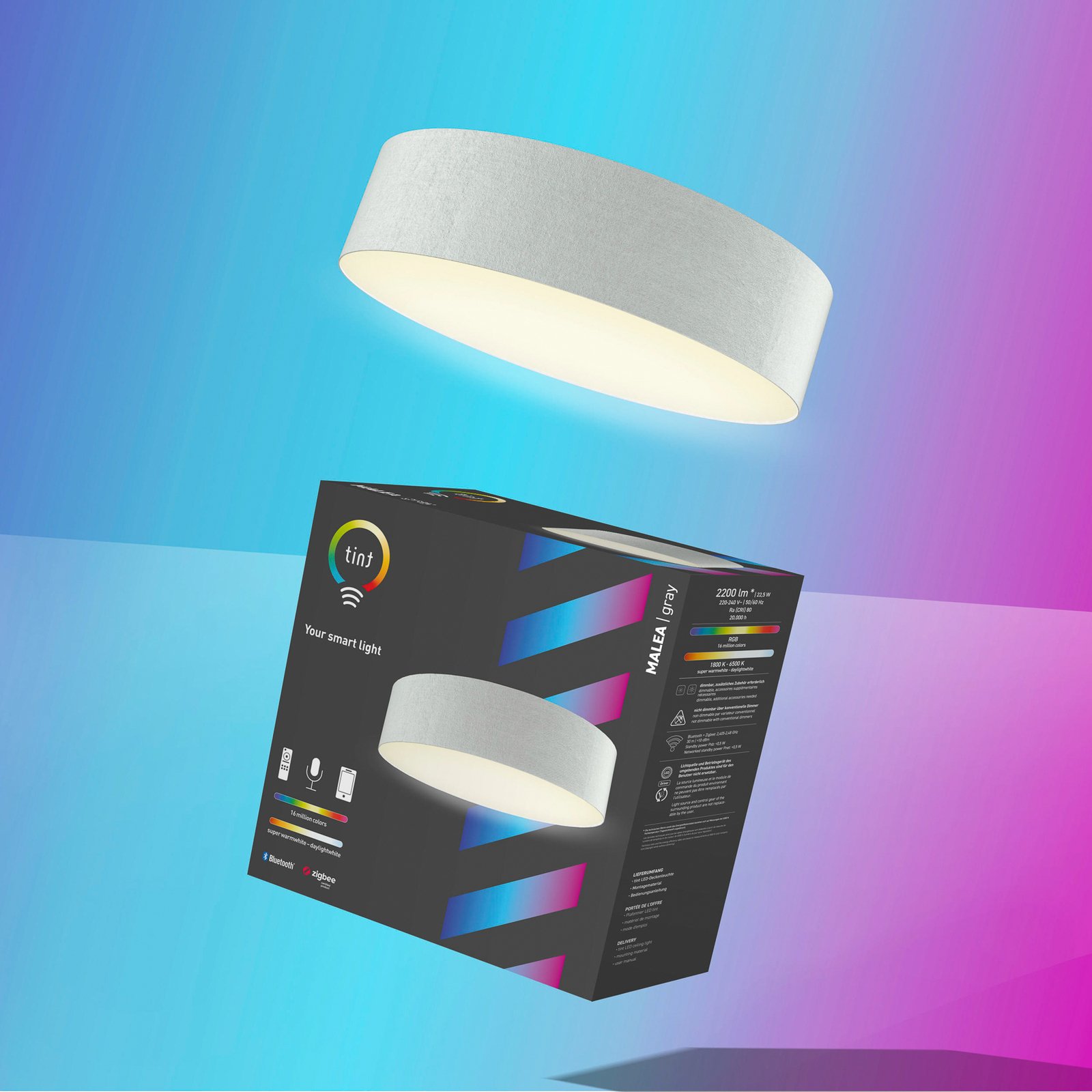 Müller Licht tint LED mennyezeti lámpa Malea, RGB, CCT, szürke