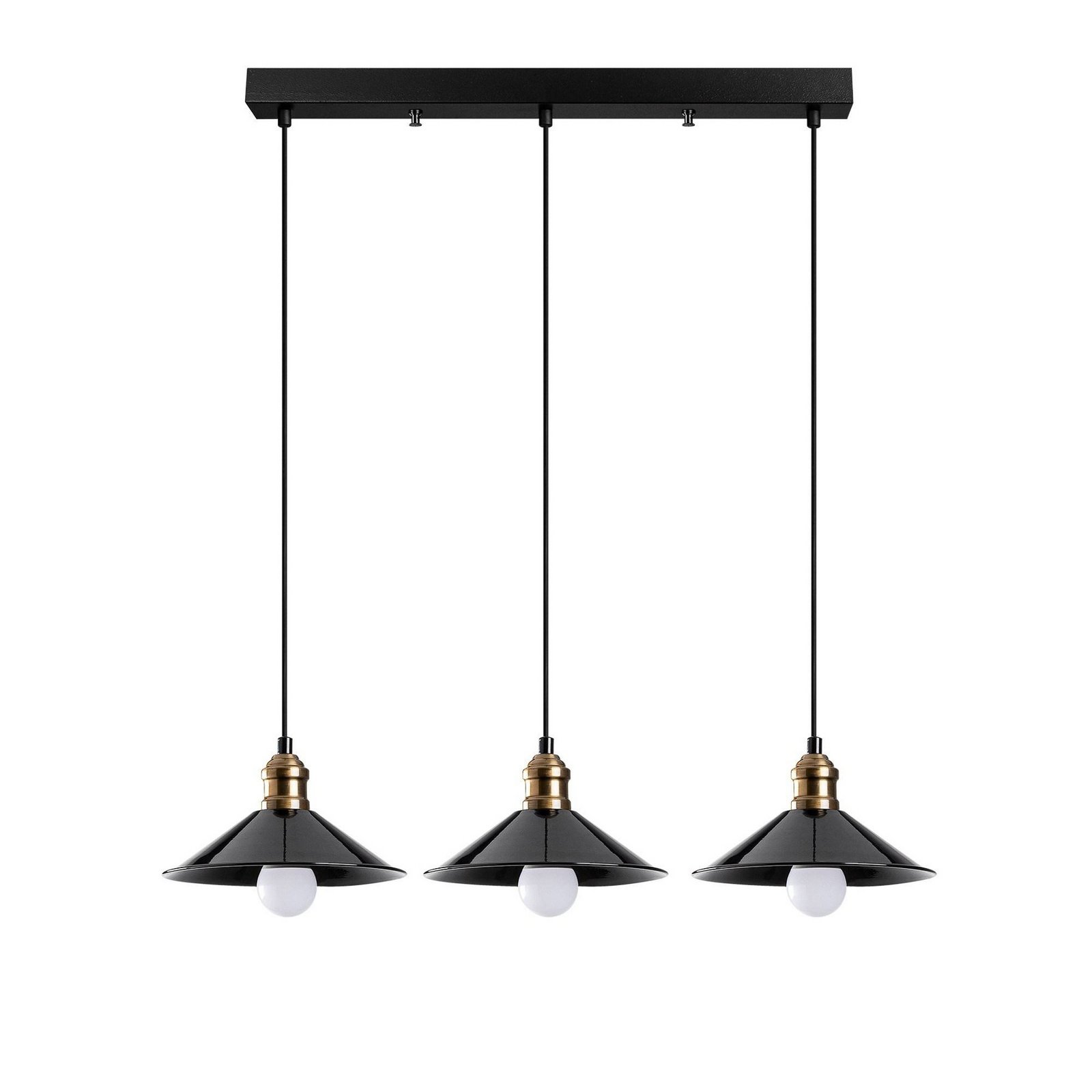 Berceste 250-S1 hanglamp, zwart, metaal 3-lamps lang