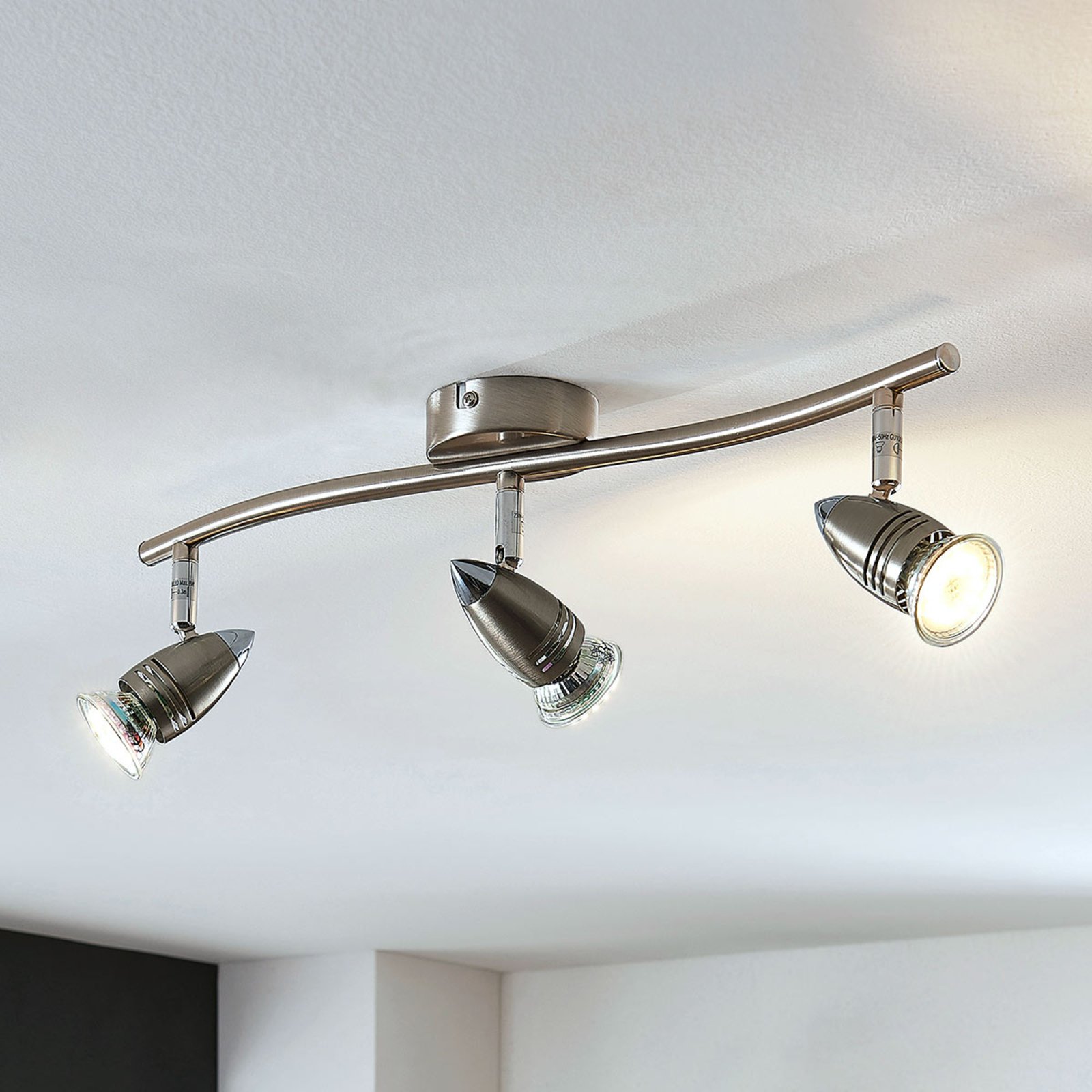 Lindby LED ceiling spotlight Benina, three-bulb, linear, for Living / Dining Room, metal, GU10, 5 W, energy efficiency: A+, L: 47.5 cm, W: 8 cm, H: 15.5 cm